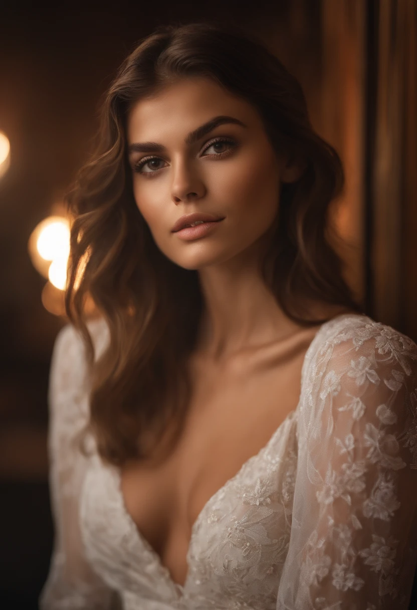 Arafed woman in suitable naked visible breasts naked , Kukami keeps hair and a sexy dress, Sexy girl with brown eyes, Portrait of Kaia Gerber , brown hair and large eyes, selfie of a young woman, the club eyes, violet myers, no makeup, natural makeup, looking straight at camera, face with artgram, fine makeup, Stunning full-length shot, in the club, cleavage