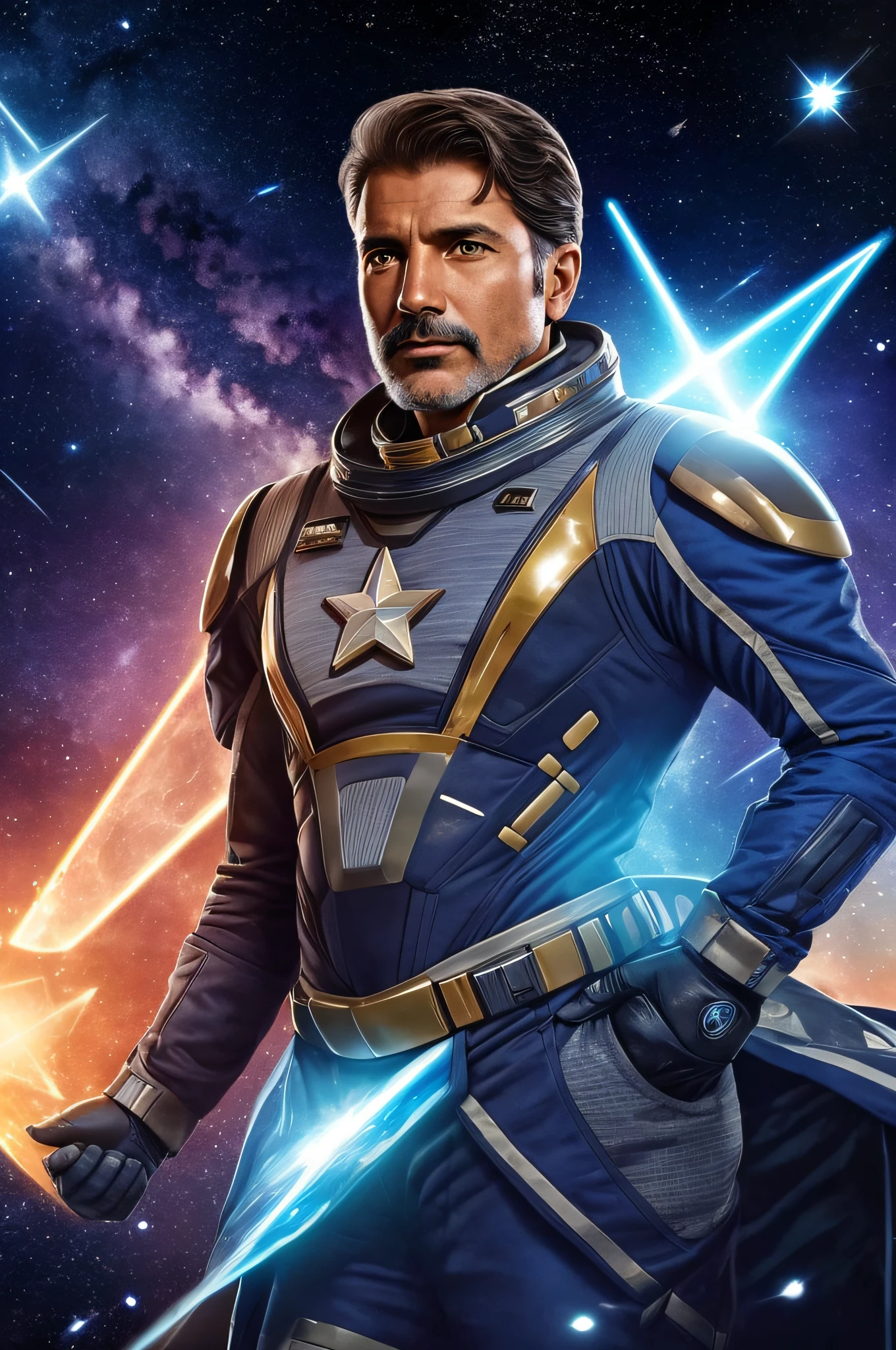 50-year-old male Interstellar Commander of the Galactic Federation Ashthar Sheran with a star on his chest