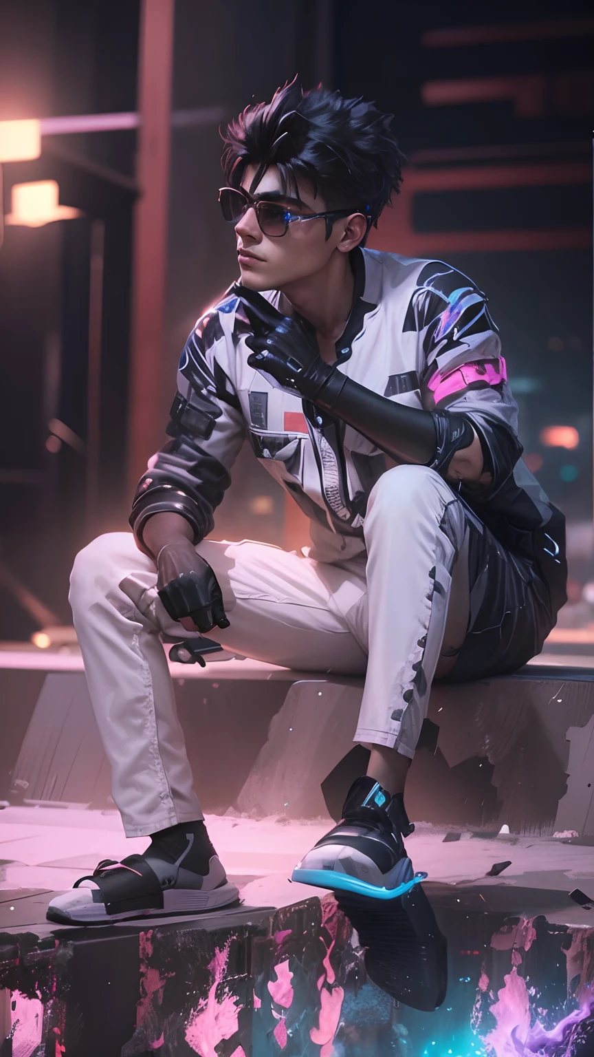 Change background cyberpunk handsome boy, realistic, face, 8k, ultra realistic,