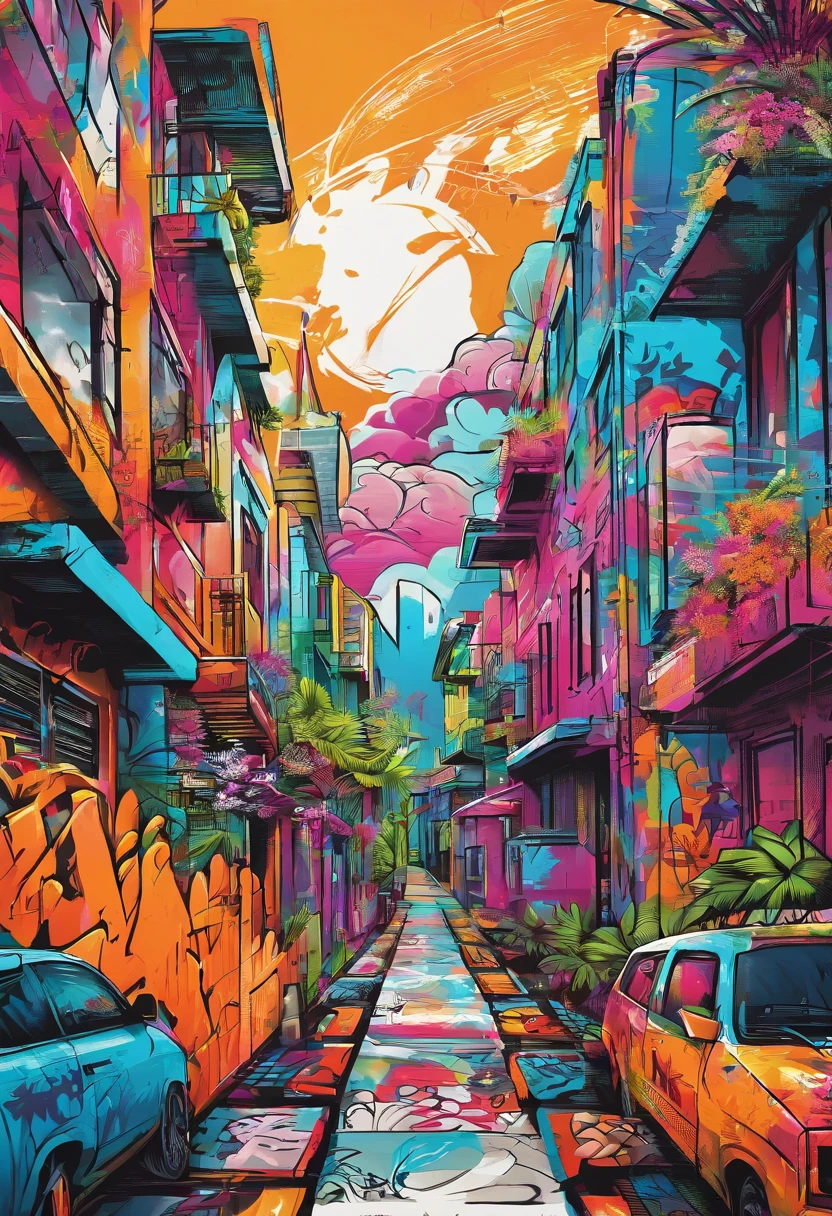 Prompt: Graffiti, Tropical, The whole picture, hight resolution, highly contrast, Hawaiian,