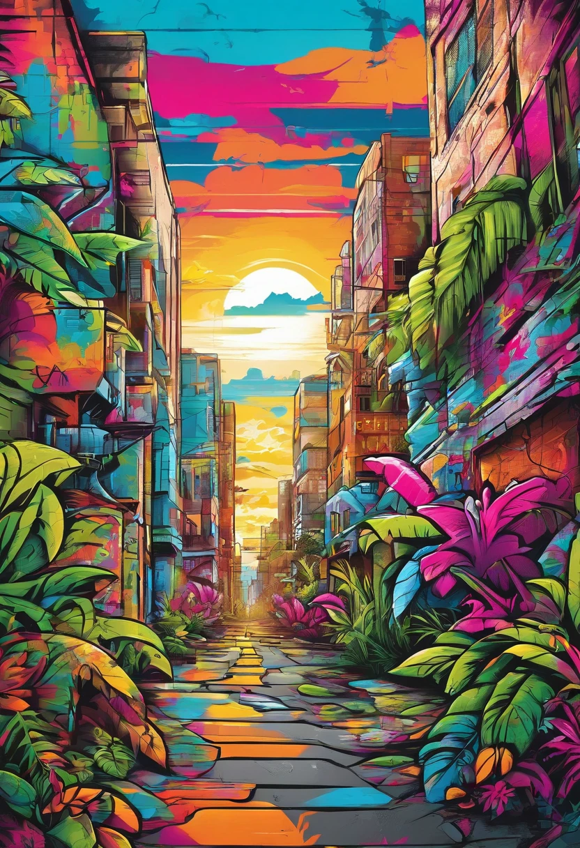Prompt: Graffiti, Tropical, The whole picture, hight resolution, highly contrast, Hawaiian,