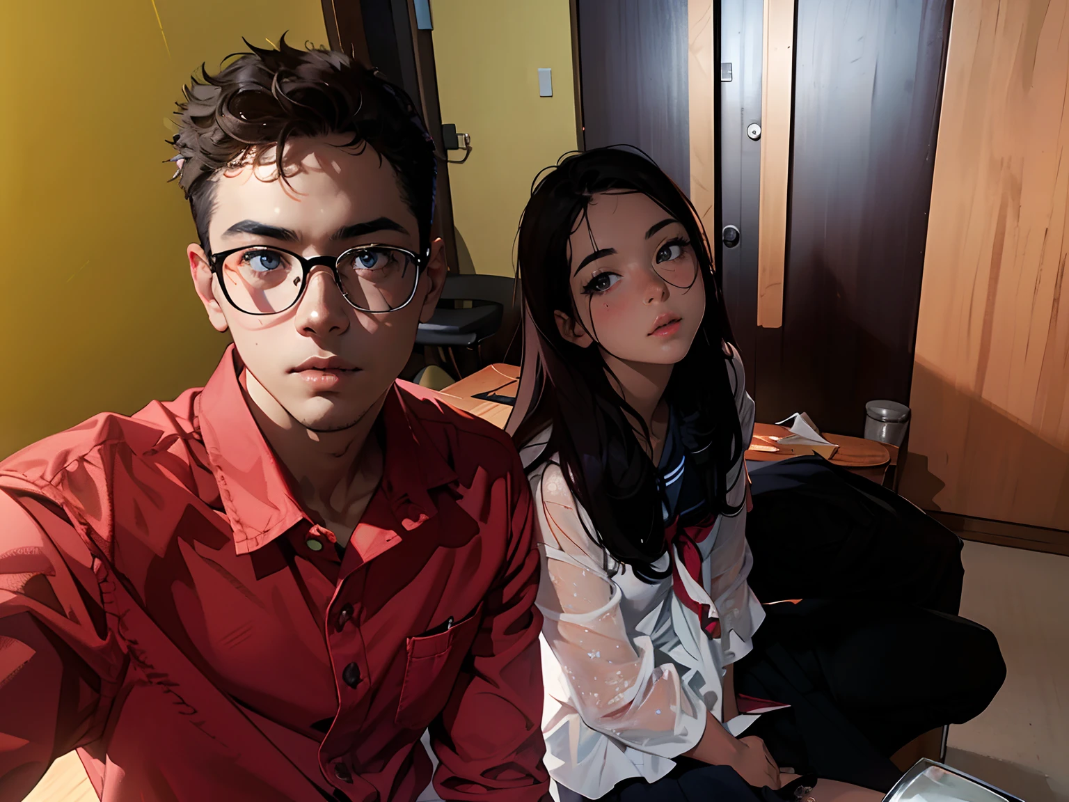 NSFW, (((masterpiece, best quality, Photo realistic))), (shiny skin), (UHD, 8K wallpaper, High resolution), Perfect anatomy, Cinematic lighting, physically-based rendering, award-winning, extremely detailed skin, extra detailed face, eyes with beautiful details, Carl Zeiss 85 mm F/1.4, (1 man and 1 girl, couple:1.5), -year-olpaneschoolgirl, sion the chair,