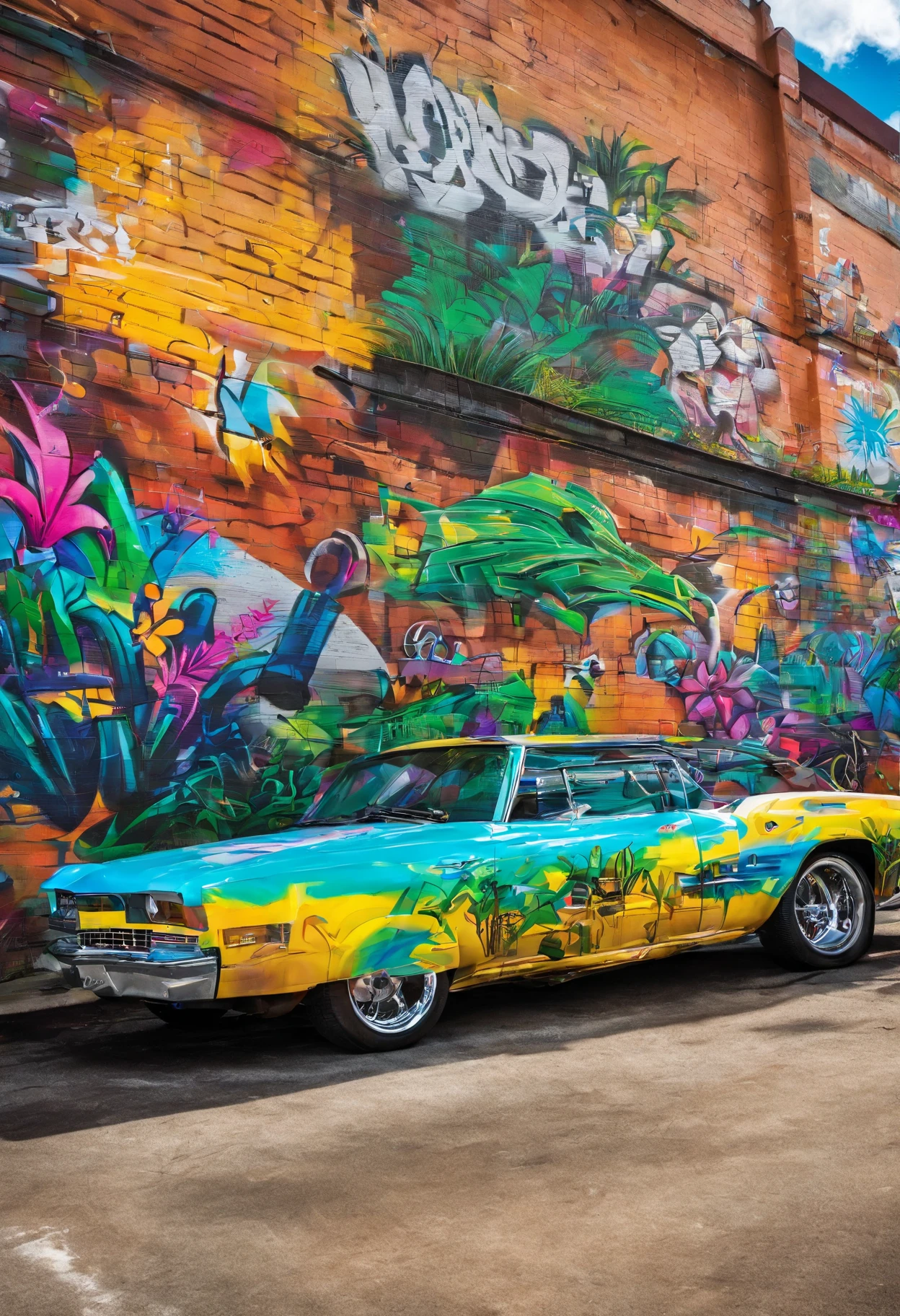 Prompt: Graffiti, Tropical, The whole picture, hight resolution, highly contrast, Hawaiian,