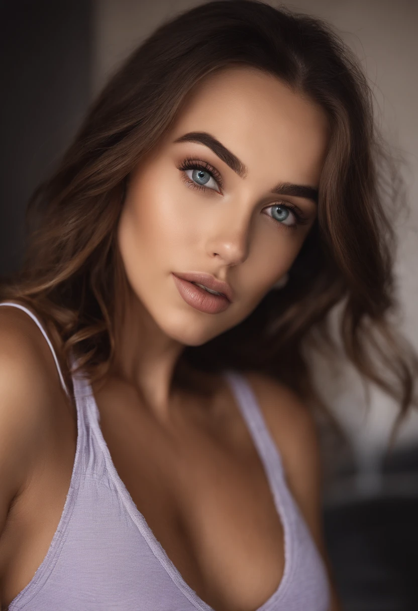 Arafed woman with matching tank top and panties, fille sexy aux yeux bruns, Portrait Sophie Mudd, cheveux bruns et grands yeux, selfie of a young woman, Yeux de chambre, Violet Myers, sans maquillage, maquillage naturel, looking straight at camera, Visage avec Artgram, Maquillage subtil, Superbe photo du corps entier, at the beach, clivage, tits, ass, sexy, sex, levrette, position sex,