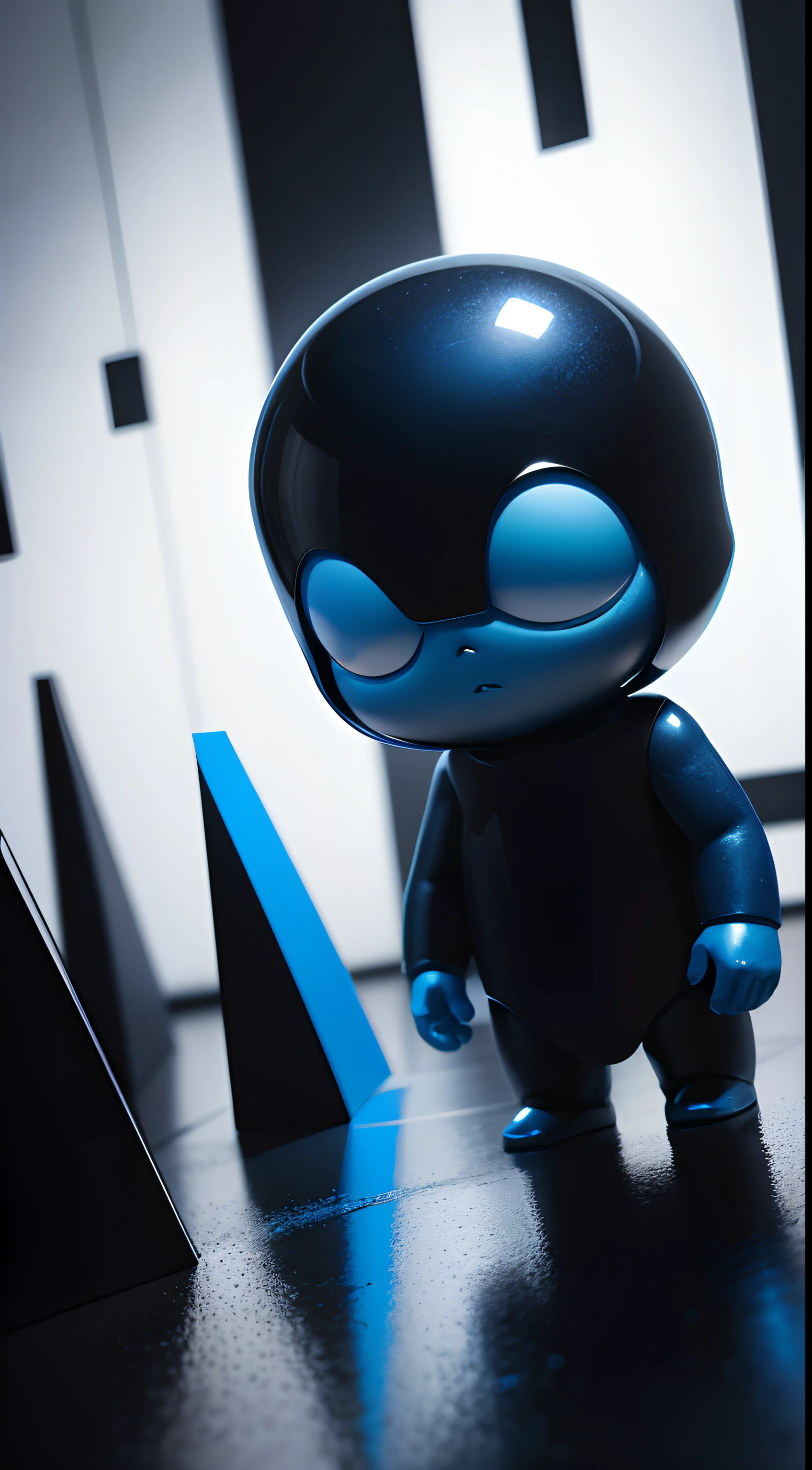 Little Blue Man, Black background, Abstractionism, Ray tracing, reflective light, Chiaroscuro, hyper HD, High details, High quality, Best quality, 4K
