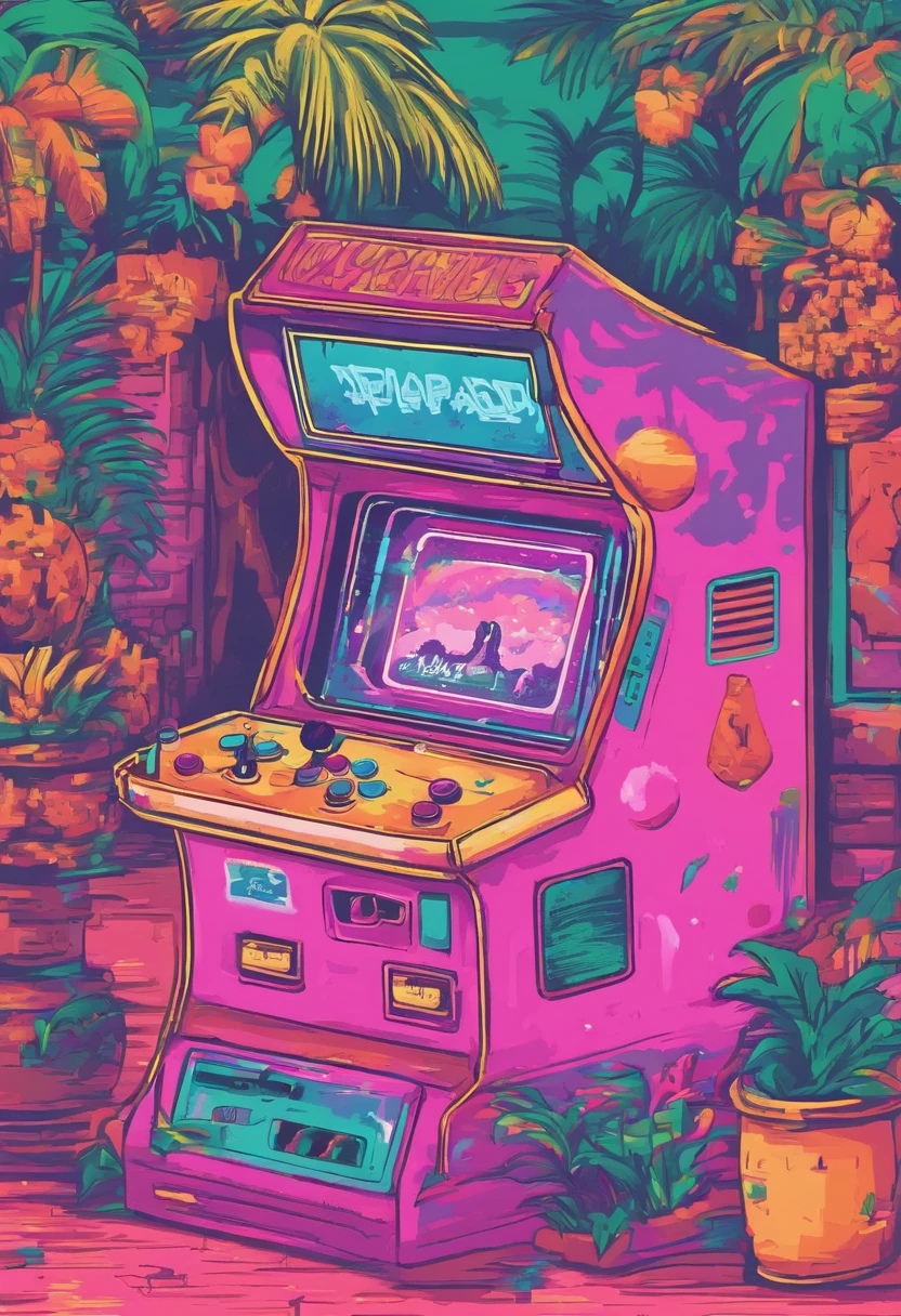 kawaii aesthetic, Arcade Game Room, lofi, Vaporwave, Synth Wave, Tropical, Hawaiian, surfing