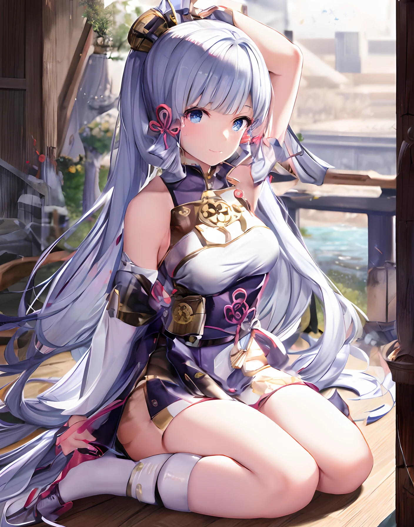 (best quality,4k,highres:1.2),ultra-detailed,(realistic:1.37)
character-ayaka, sitting, showing feet, soft thighs, beautiful curves, wet hair, vivid colors, vibrant scenery, (lush garden, blooming flowers), gentle sunlight, flowing dress, graceful pose, elegant posture, intricate details, long hair flowing, delicate facial features, sparkling eyes, rosy lips, ethereal ambiance, dreamy atmosphere, (calm and serene), medium-oil painting, (traditional Japanese style:1.1), vibrant cherry blossom petals, subtle wind, subtle blush on cheeks, charming persona, captivating gaze, graceful fingers, mesmerizing presence, feminine beauty, (peaceful surroundings), (tranquil nature sounds), (elegant composition), gentle movement, (subtle lighting), enchanting charm, (classic portrayal), (natural beauty), (timeless elegance), (masterpiece:1.2)