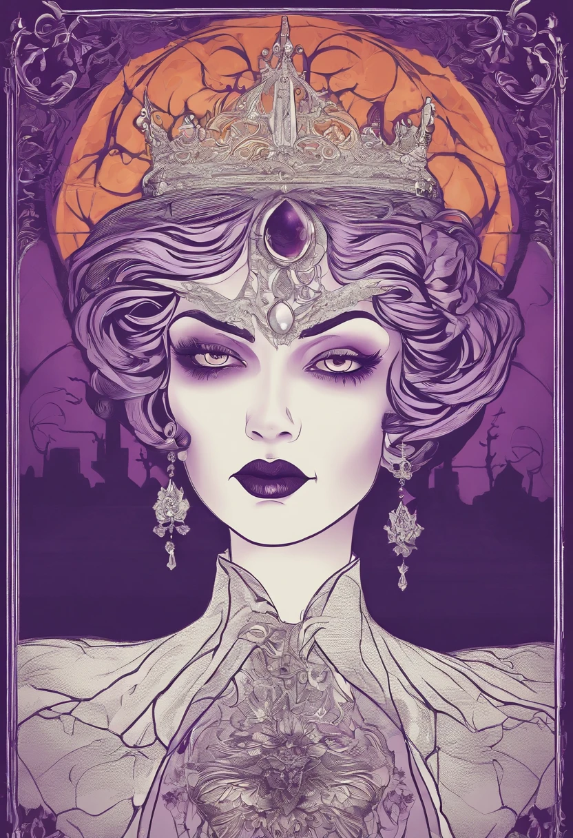 vampire girl Very scary and linda, ART nouveau, purple background, gothic style, fire lights, muitos detalhes, apenas luz de velas,