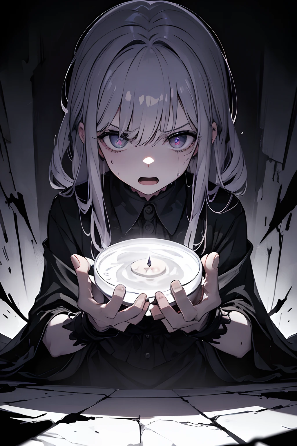 (hight resolution:1.2),Horror,terrified expression,frightened expression,top-down perspective,Scary boy,Angry look,Front view,Look up at perspective,Dark and gloomy atmosphere,haunted house,Spooky Shadows,ominous lighting,Subtle fog,Old and decaying walls,Cracked window glass,Blood-soaked floor,Spooky whispers,squeaky floorboards,Desperate heartbeat,powder々The mirror that became,Shadows in the corners,Ominous silence,Terrible expectations,disheveled hair,dilated pupils,Goosebumps,hold fists,dark circles under the eyes,Sweat dripping from the forehead,Flickering of wax candles,pale complexion,Frayed nerves,Reverberating footsteps,Trembling body,Spooky doll,Ghostly apparition,Unforgettable melodies,Hidden Beings,Eerie aura