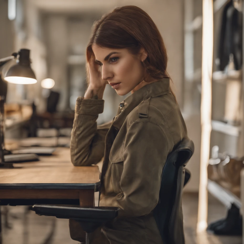 Menina anime no uniforme escolar sentada em uma mesa com um computador, em uma mesa, menina anime sedutora, (((com plug anal, mostrando a bunda sem roupa, bunda grande nua, calcinha transparente,)))