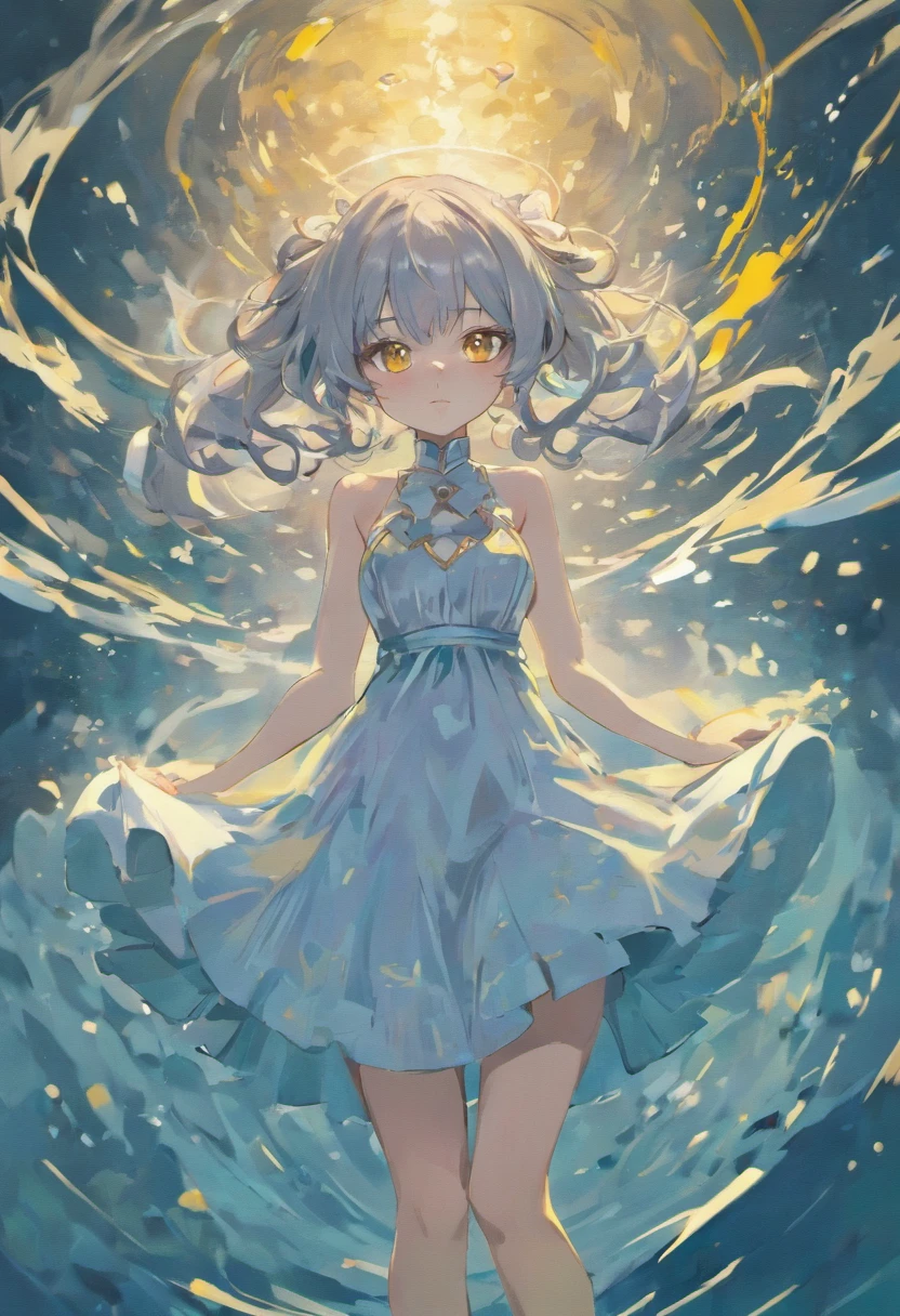 Gray hair，Yellow eyes，hight contrast，adolable，Anime girl wearing black and white dress in water, Detailed digital anime art, Guweiz in Pixiv ArtStation, Guweiz on ArtStation Pixiv, trending on artstation pixiv, by Yang J, Anime fantasy illustration, Kawasi, Guviz-style artwork, detailed anime art, style of anime4 K, Fanart Meilleure ArtStation