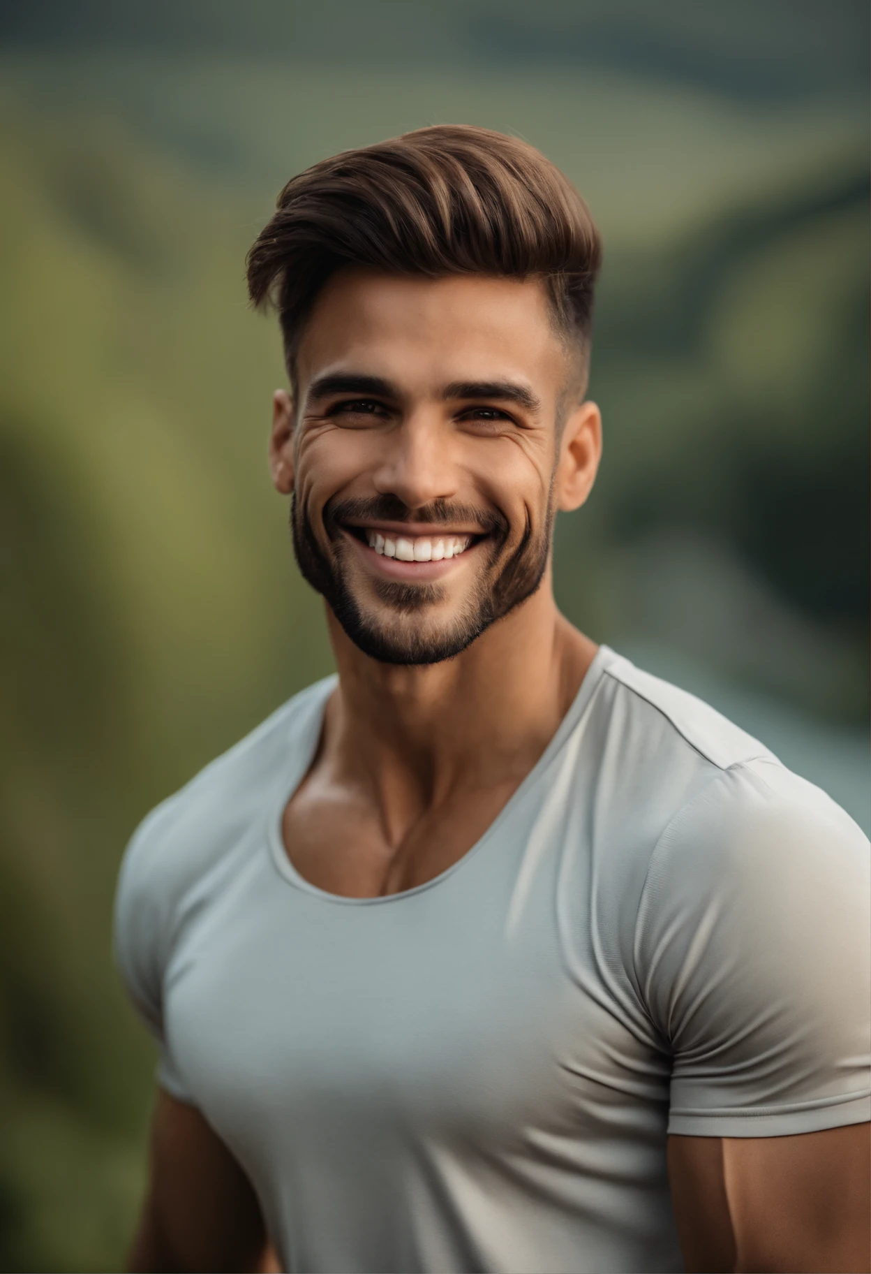 Tall handsome man with beautiful haircut fitness trainer athletic modest with beautiful smile