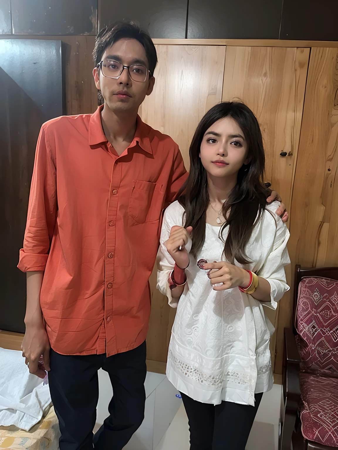 there is a 16 year boy and 16 year girl standing next to each other, lovely indian couple, anime, with her long, taken with sony alpha 9, photo taken with nikon d750, photo taken with nikon d 7 5 0, photo taken with sony a7r camera, portait image