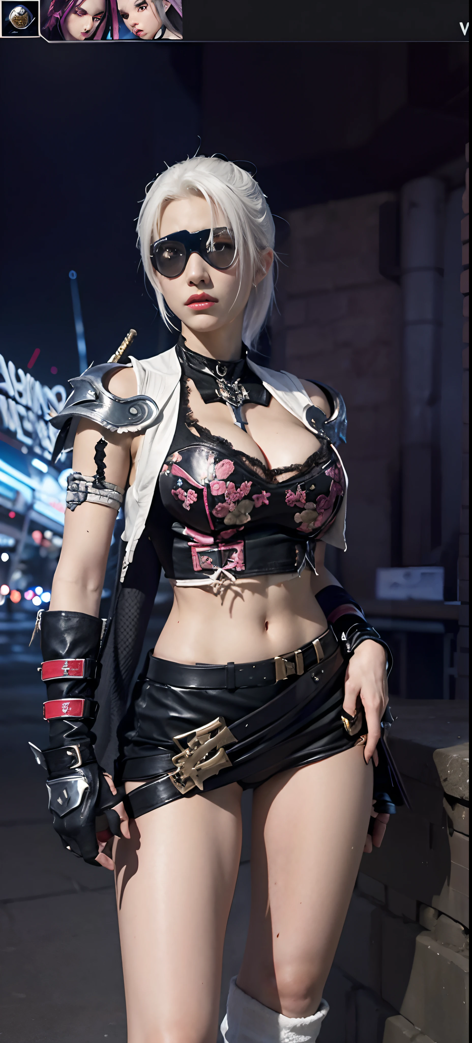 a close up of a person in a costume with a sword, as a character in tekken, female character, tifa lockhart with white hair, katana zero video game character, lunar themed attire, kda, slim body, cyborg - girl with silver hair, upper body avatar, (( medium breast;1.2)), fashion gameplay screenshot, fighting game character, new character, floralpunk elysian maiden, sigma female