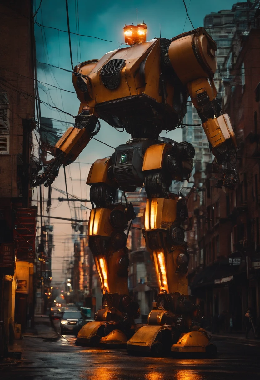 Giant robot stilt sucking electricity from the city