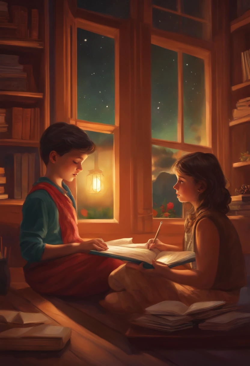 A girl and a boy studying in their room