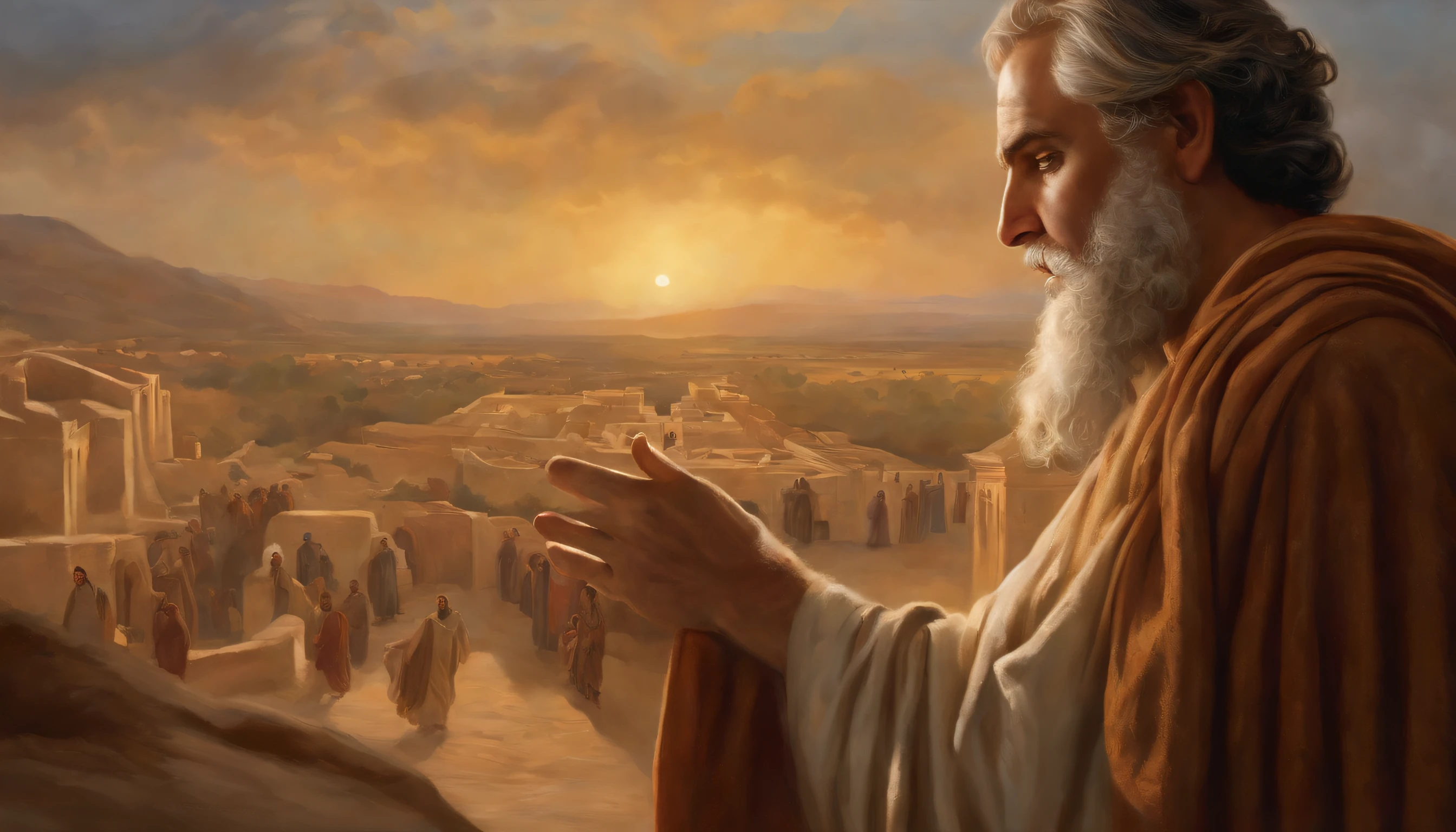 Jeremiah calls the Israelites to repentance, The Cry of the Prophet,Gatherings with large numbers of people, papyrus,Weathered parchment,Old gowns,,History reference,High-quality artwork and details,Realistic portrait style,Subtle color palette,vibrant background,natural textures,Deep Shadows,Subtle highlights,Historical accuracy,meticulous attention to detail,Emotional depth and intensity,Authentic Representation,Thought-provoking,Spiritual atmosphere,A Sense of Ancient Wisdom,Profound impact