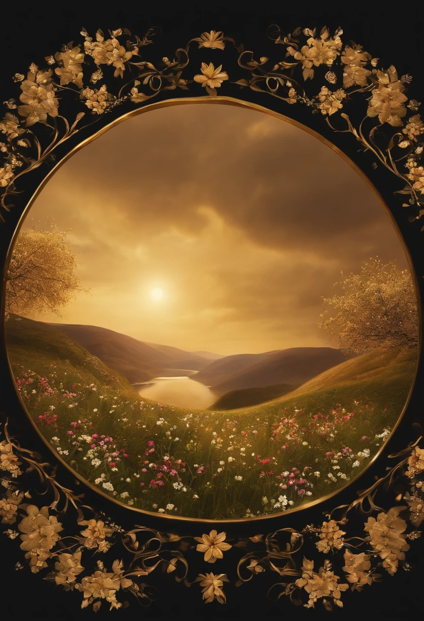 A gold circle with LITTLE tiny flowers on the edge written ZANTW on the middle of the circle.