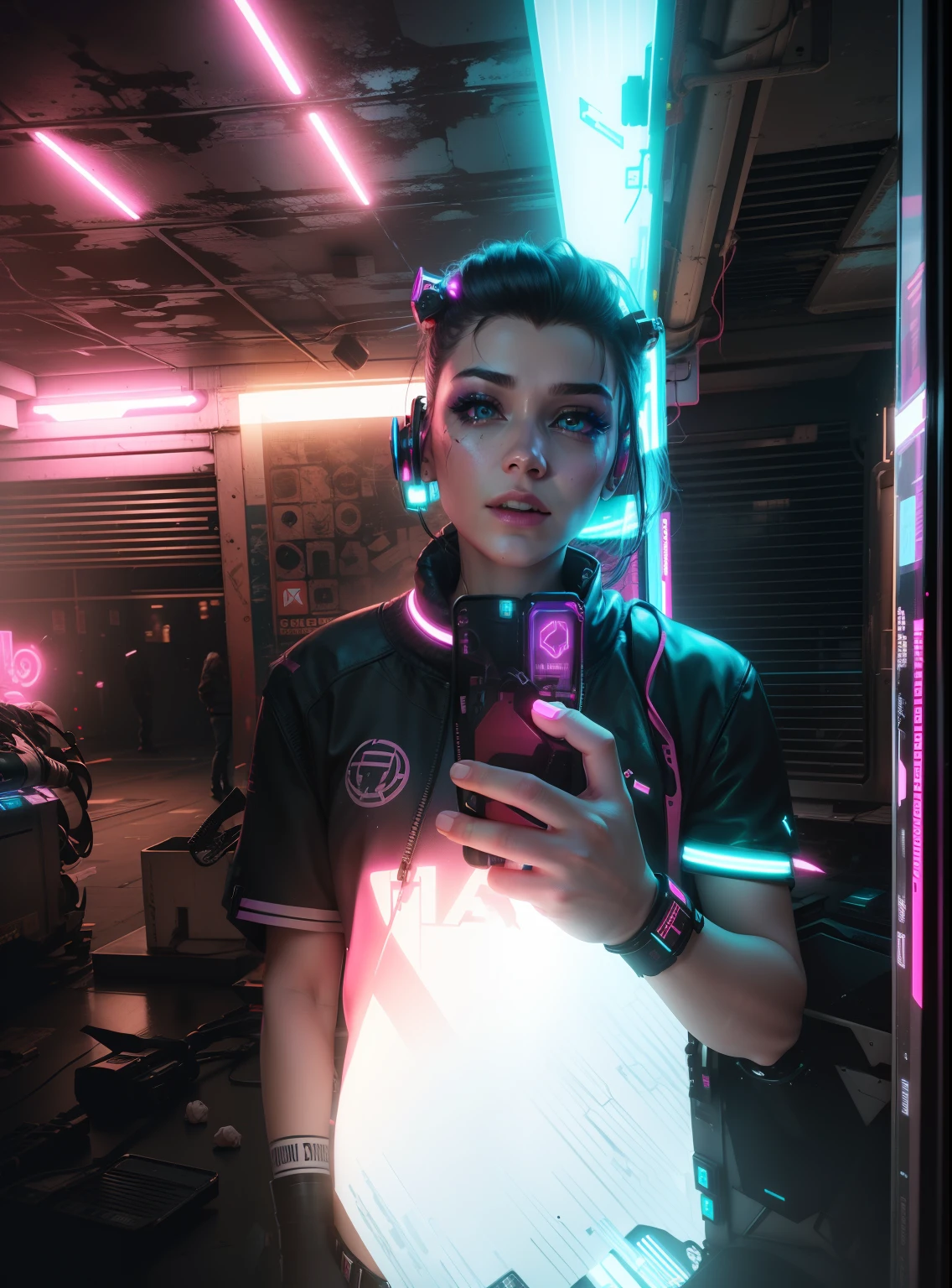 Change background, cyberpunk, neon lights effects, don't change face too much, 8k ulta realistic