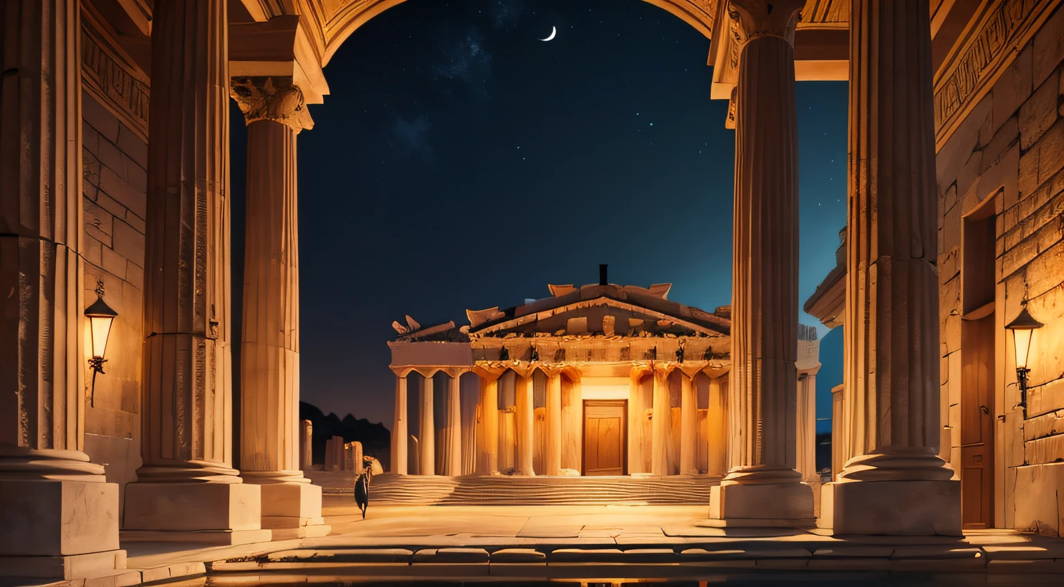 Ancient Greek buildings open environment from the time of ancient Greece at night