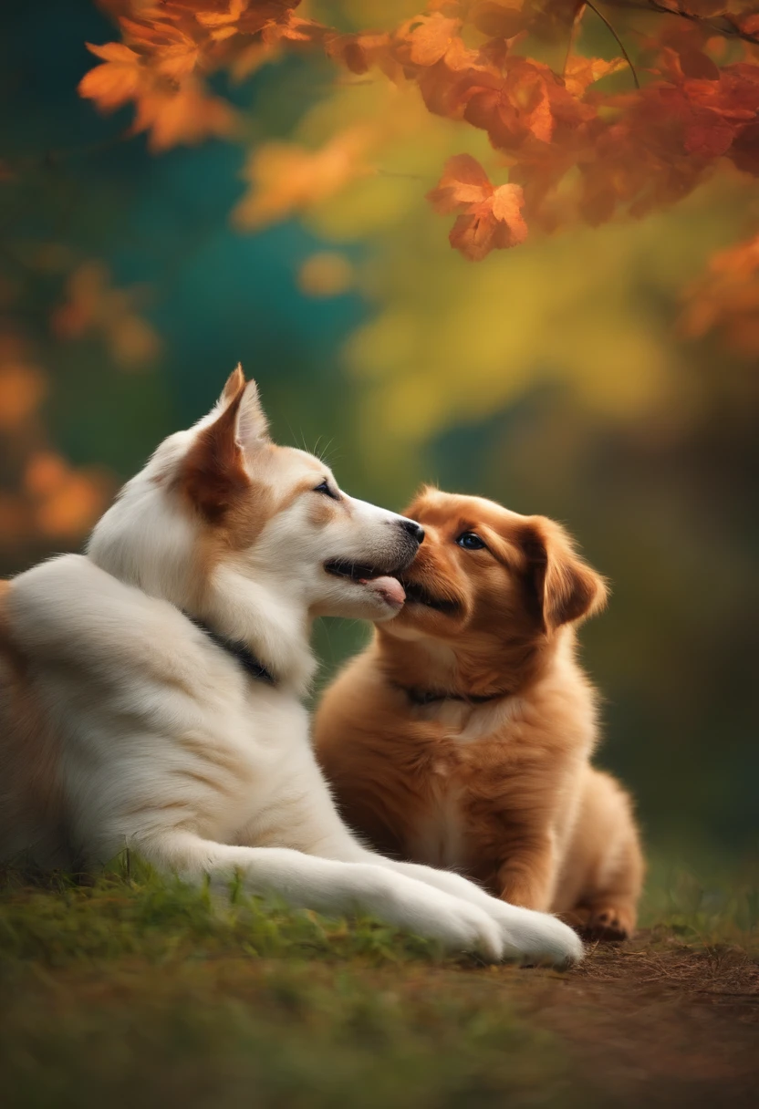 cachorro e um gato brincando