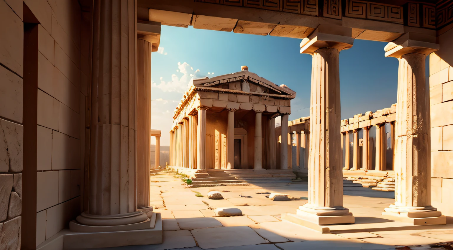 Ancient Greek buildings open environment from the time of ancient Greece in the morning