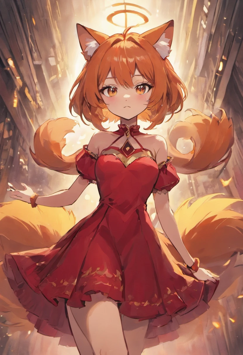 Furry fox girl with Hazel eyes wearing a red dress
