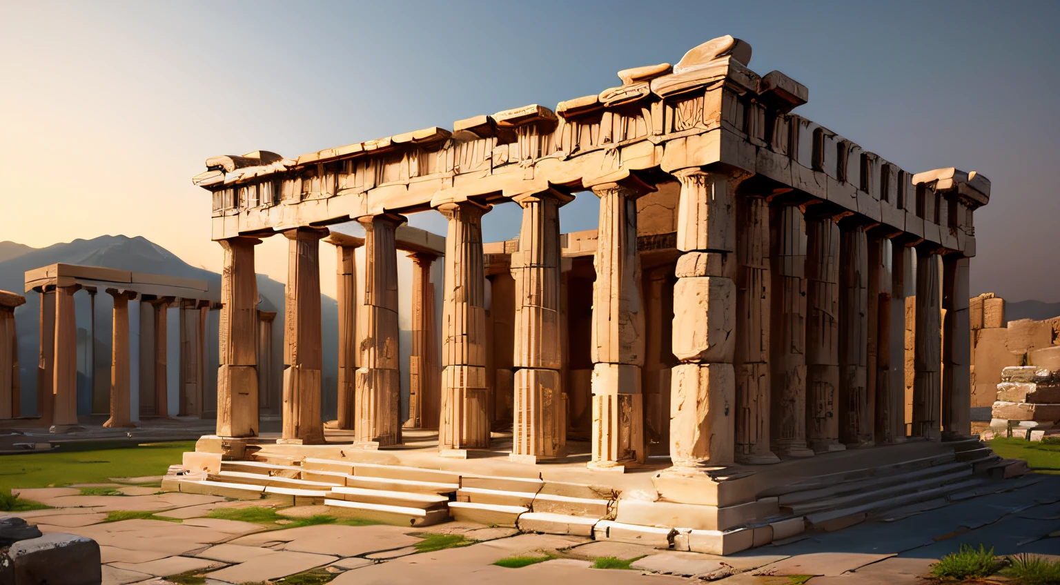 Ancient greek buildings ancient greek time open environment at dusk