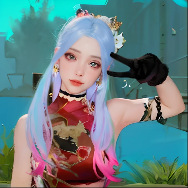 (masterpiece, best quality, 1girl, solo, intricate details, chromatic aberration), realistic, ((medium breath)),long hair, pink hair, red head ornament, pink highlights, hair over one eye,purple eyes, earrings, sharp eyes, choker, neon shirt, open jacket, crop top, (symmetry eyes),(perfect symmetrical body),against wall, brick wall, graffiti, dim lighting, alley ,look at viewer
