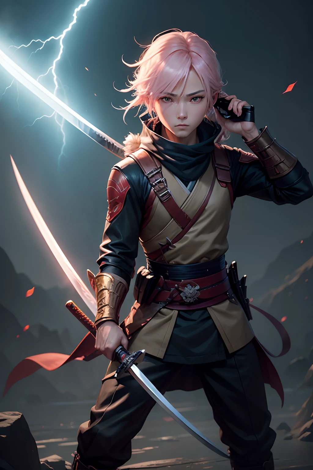 holding a katana, Japanese Sword Anime Character With Lightning Coming Out Of His Eyes, avatar image, handsome guy in demon slayer art, detailed digital anime art, Demon Slayer rui fanart, Demon Slayer art style, , official character art , stunning detailed art style, highly detailed exquisite fanart, Trigger Anime Art Style, by Yang J, Makoto Shinkai (apex legends), Man, With a katana in my hands, lightning bolts, a sword with lightning, full body
