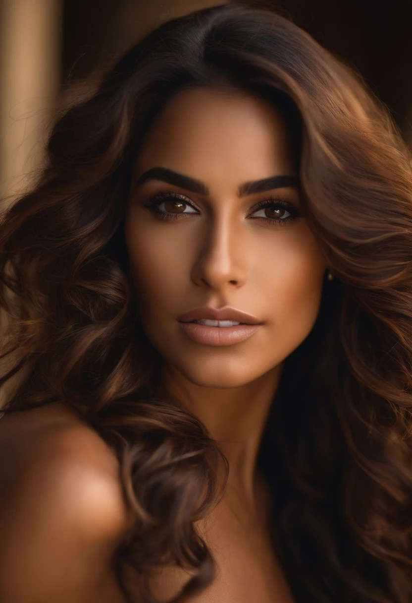 beautiful latina with wavy brown hair, caramel color skin, brown eyes