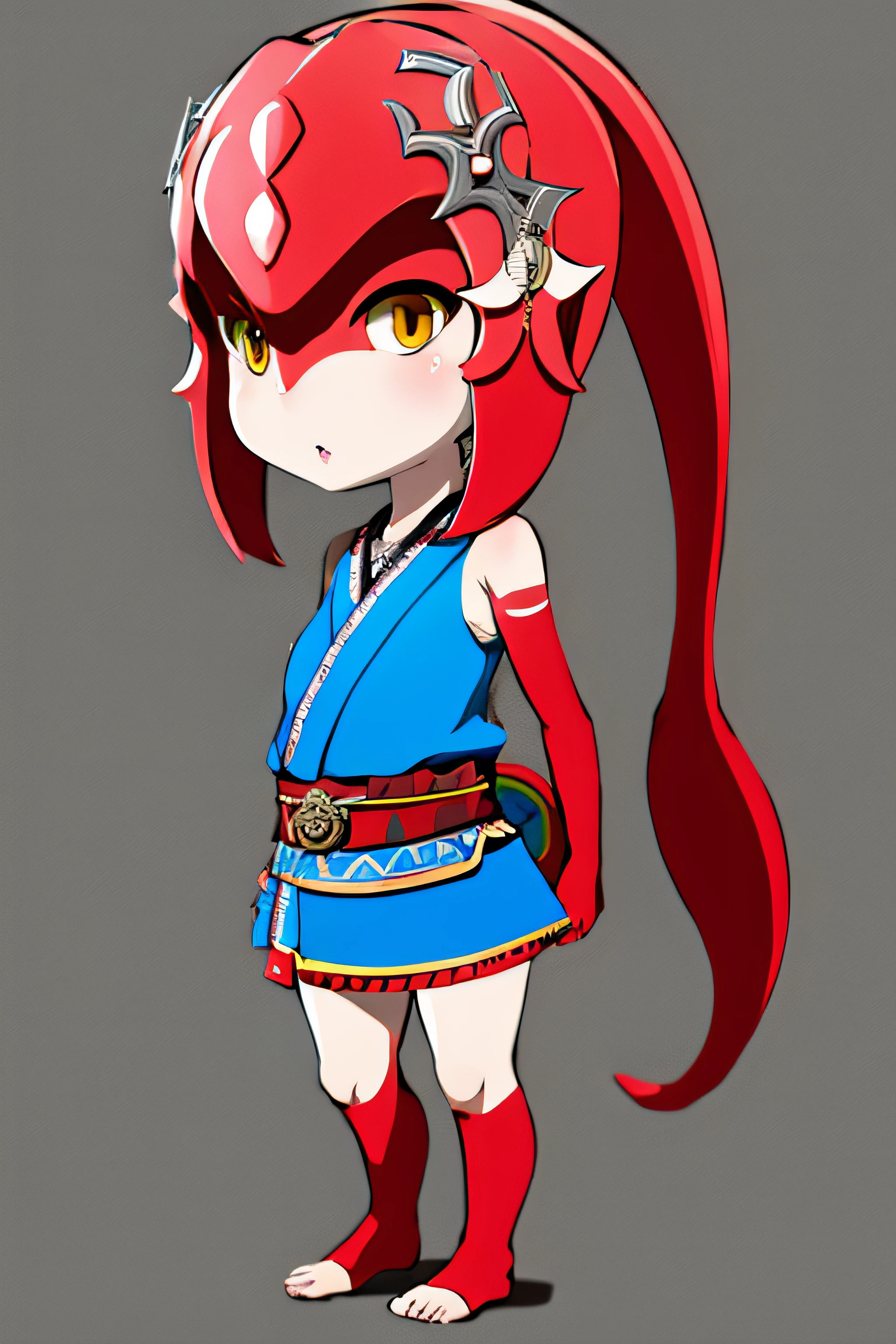 mipha \(zelda\) nsfw, blue sash, happy, flat, chibi