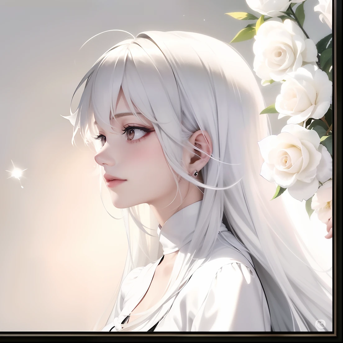 chica anime con pelo largo y blanco y rosas blancas, Chica con el pelo blanco, Hermoso retrato de anime, Chica perfecta de pelo blanco, hermosa chica de anime, con pelo largo blanco, cabello blanco que fluye, Hermosa mujer anime, con el pelo largo y blanco, Chica anime con pelo largo, Hermoso estilo anime, Dama de pelo blanco, pelo blanco, Perfil de Anime Girl, Retrato detallado de Anime Girl