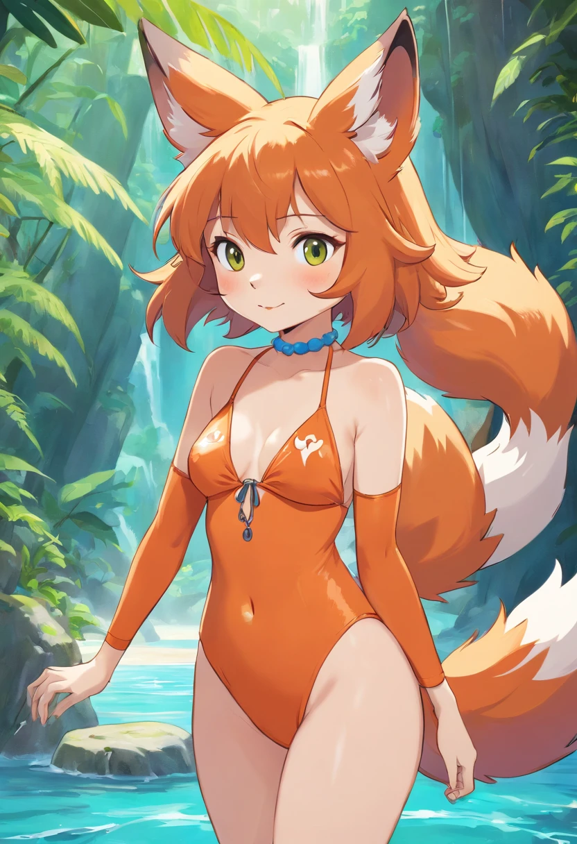 Furry Cute anthropomorphic fox girl wearing a swimsuit