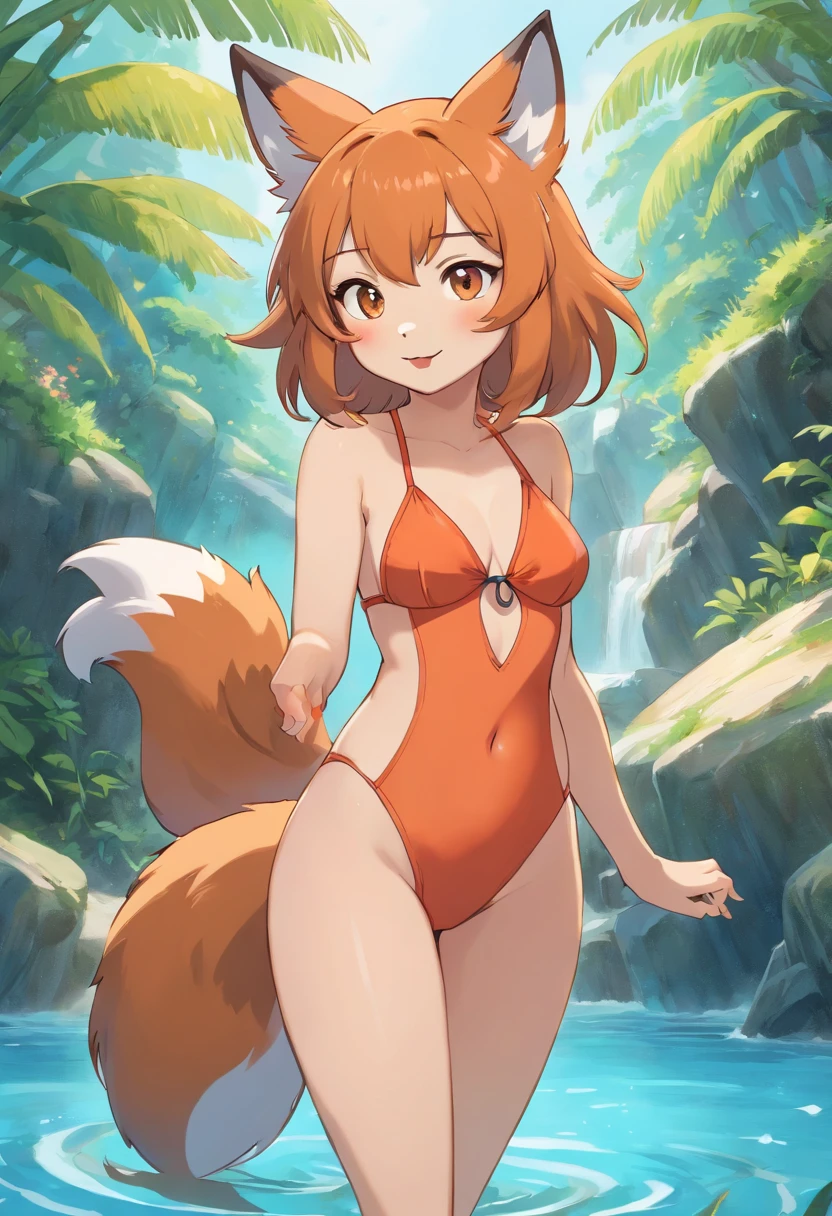 Furry Cute anthropomorphic fox girl wearing a swimsuit