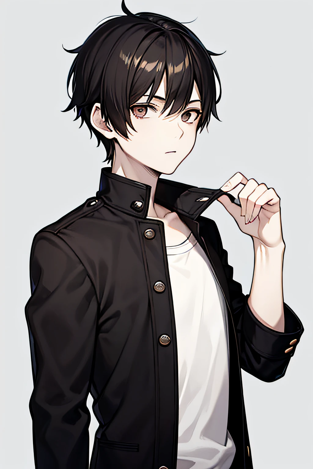 Younger,boy,portrait,upperbody,male focus, solo,masterpiece,4k,simple background,black hair , brown eyes,pale skin,Gakuran,short hair,,
