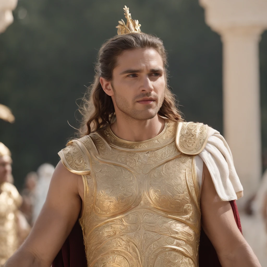 greek myth，Zeus，Sacred white robe，Gold Greek decorative pattern，Golden shoulder blades，gold bracers，Gold shin guard，divino，Great，Kamimei