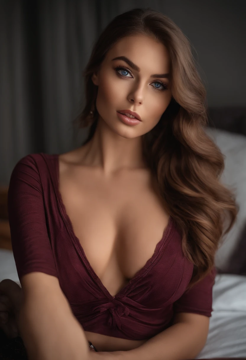 arafed frau mit schwarzen kleidern, Sexy girl with blue eyes, portrait sophie mudd, brown hair and big eyes, Selfie einer jungen Frau, Augen im Schlafzimmer, Violet Myers, ohne Make-up, Natural makeup, Blick direkt in die Kamera, Gesicht mit Artgram, dezentes Make-up, Stunning full body shot, im Schlafzimmer, Spaltung