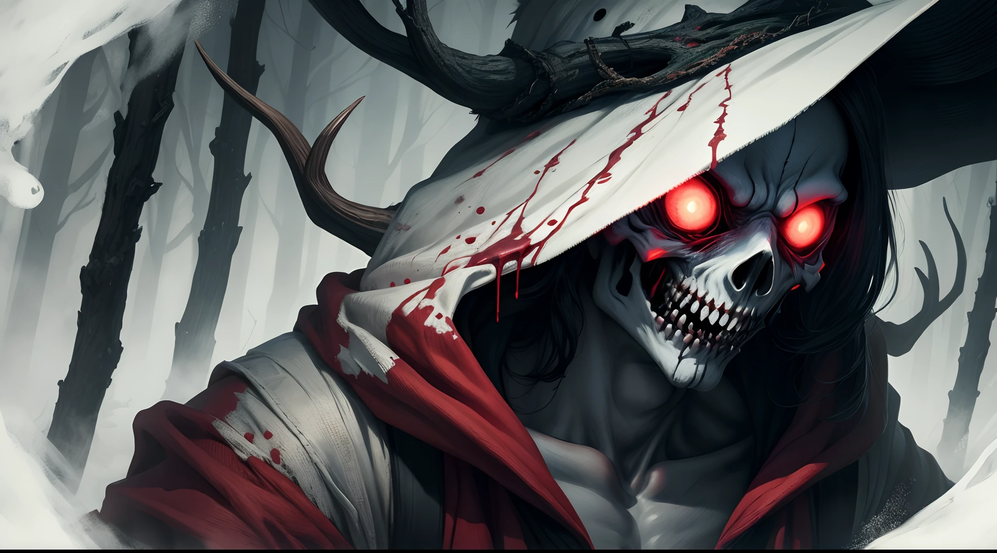 terrifying wendigo black and white blood