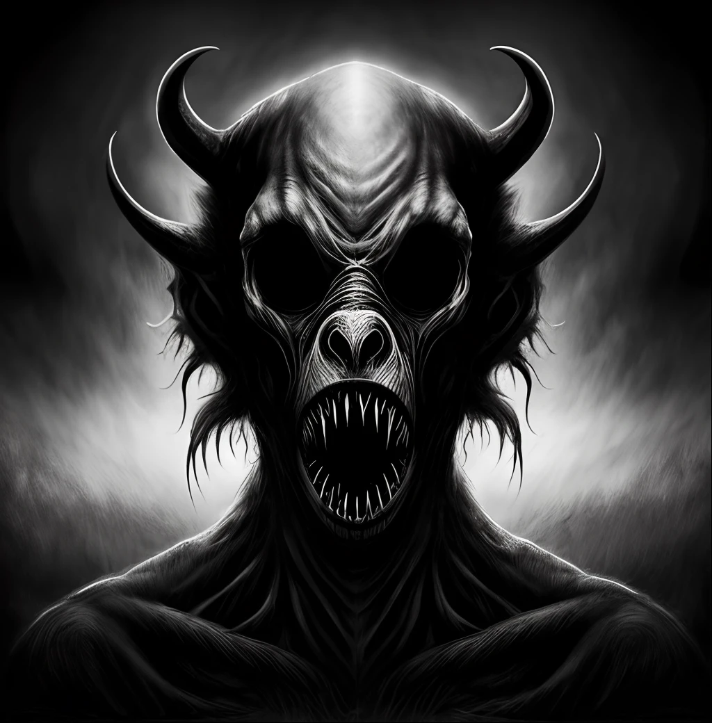 Psychosis Monster Black and White Horrifying Wendigo