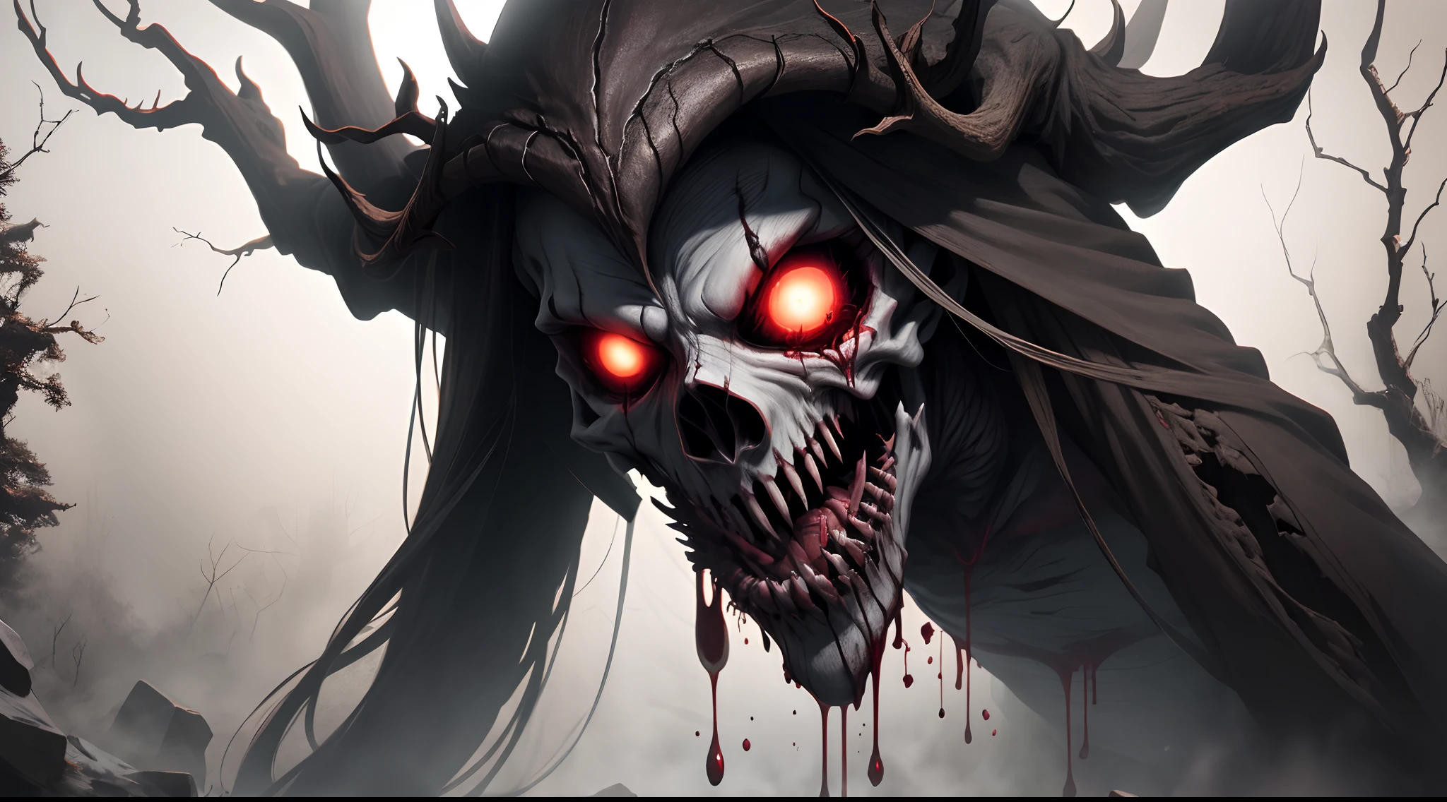 terrifying wendigo black and white blood