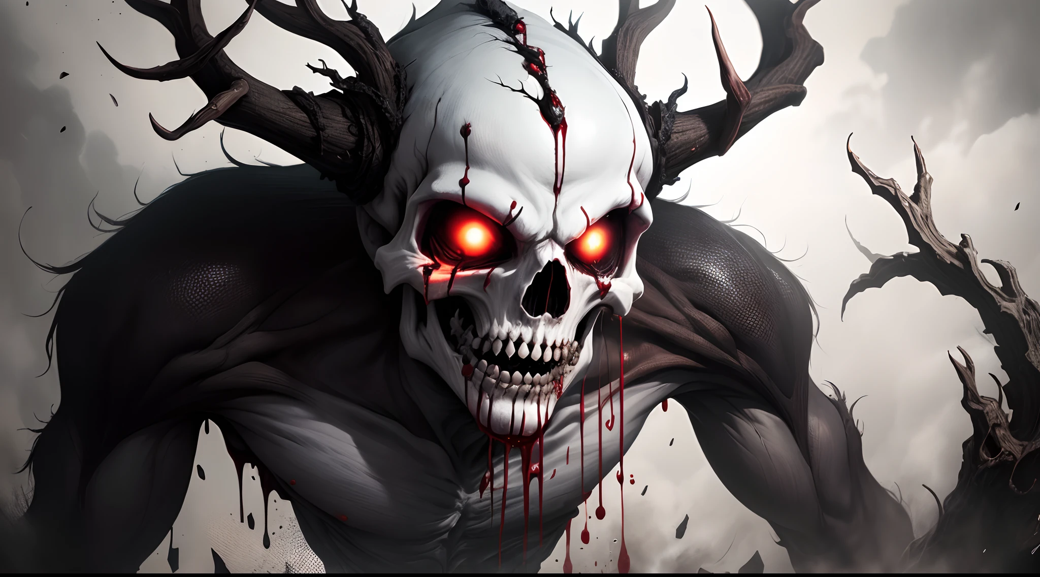 terrifying wendigo black and white blood