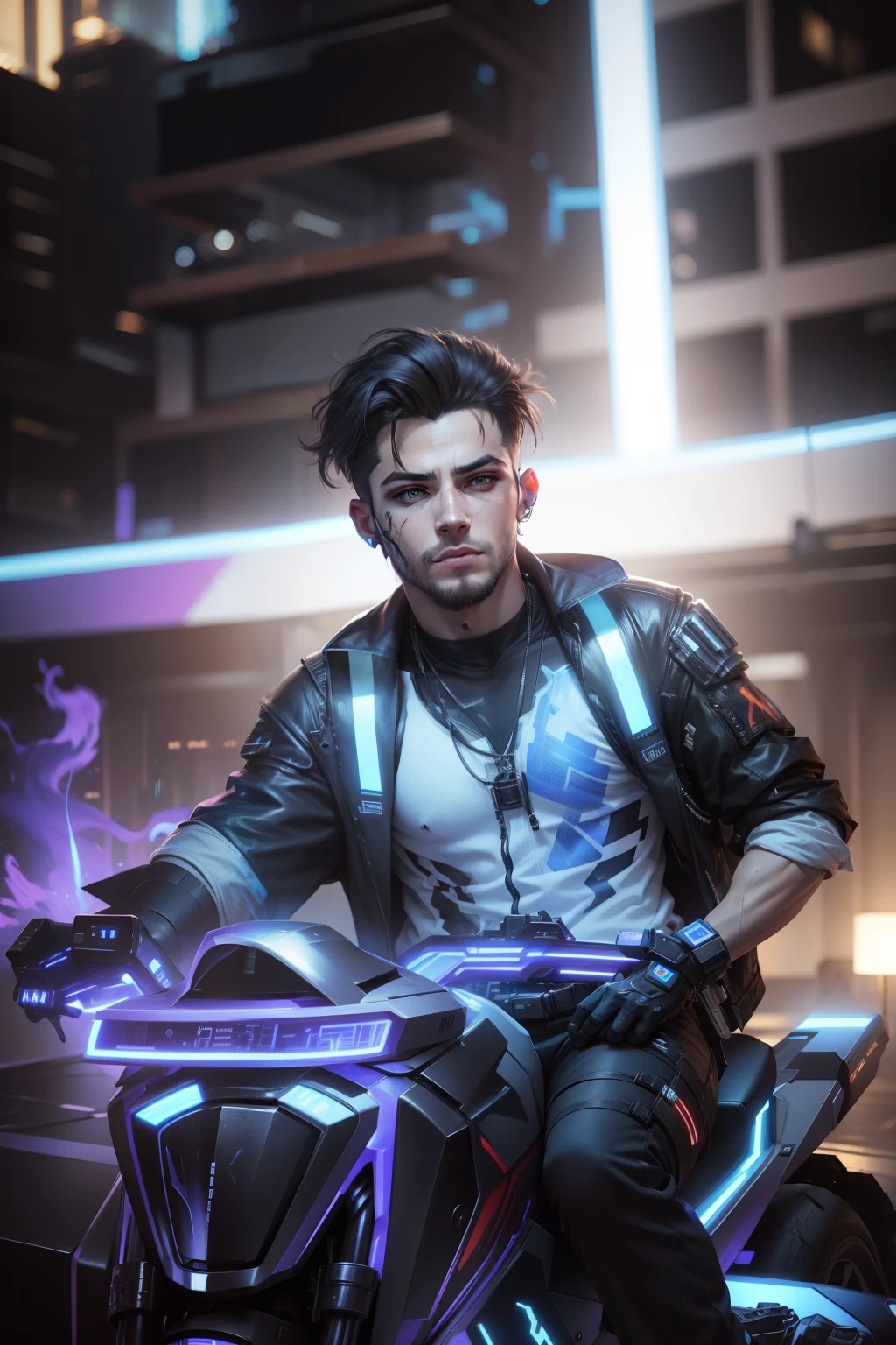 Change background cyberpunk handsome boy, realistic face, 8k, ultra realistic,