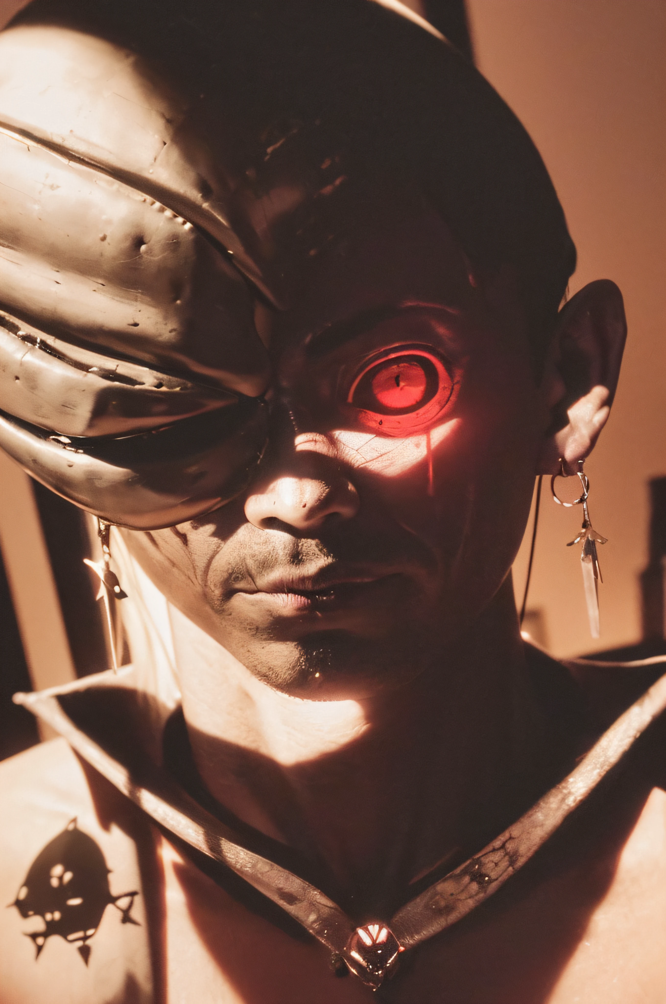 "(The best lighting, oscuro, dramatic),(feto calavera alien, Hellraiser, Cicatrices, , sexy, cerebro, sangre, una rata dentro de la cabeza, terror.),(ojos rojos, calaveras). morning light.