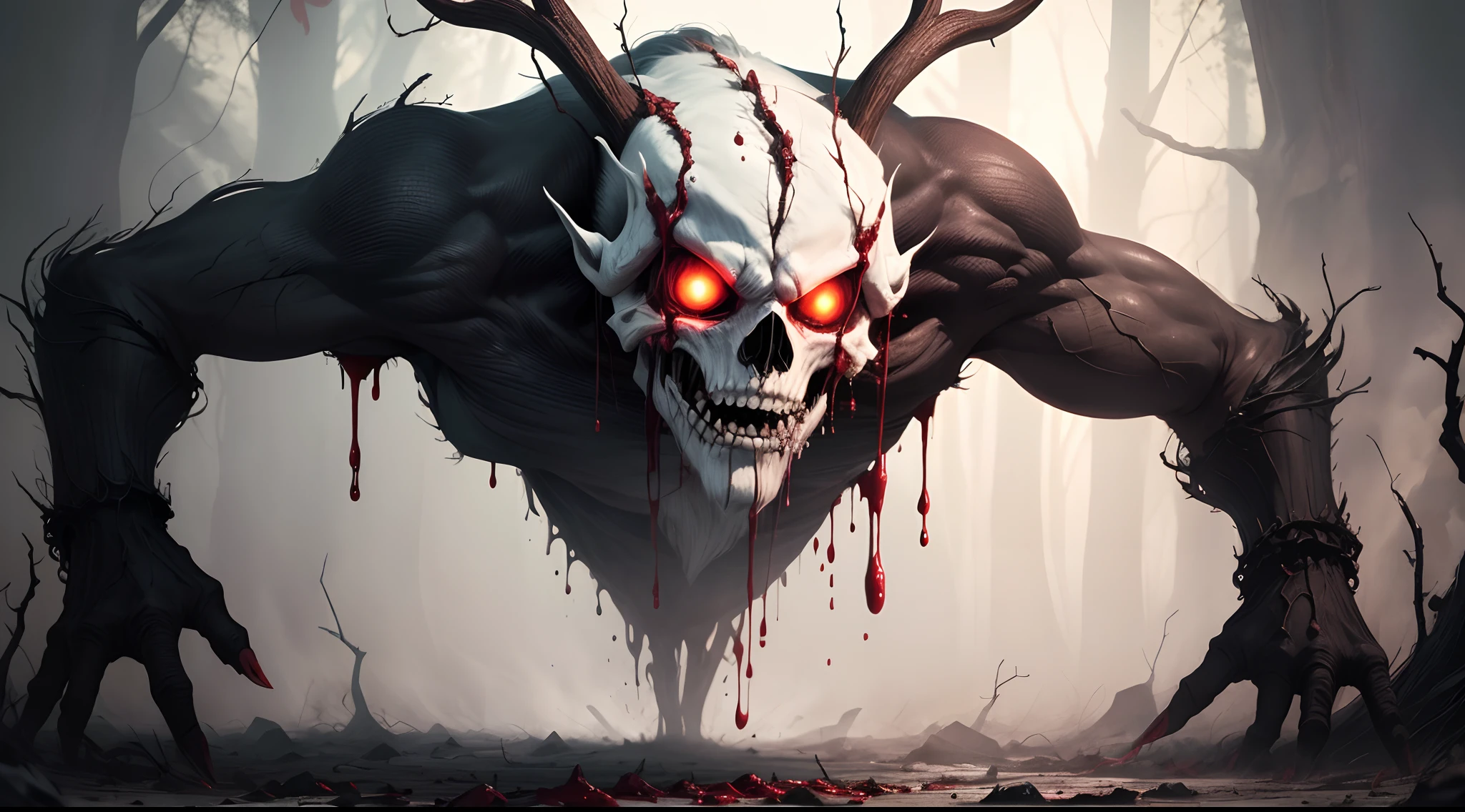 terrifying wendigo black and white blood