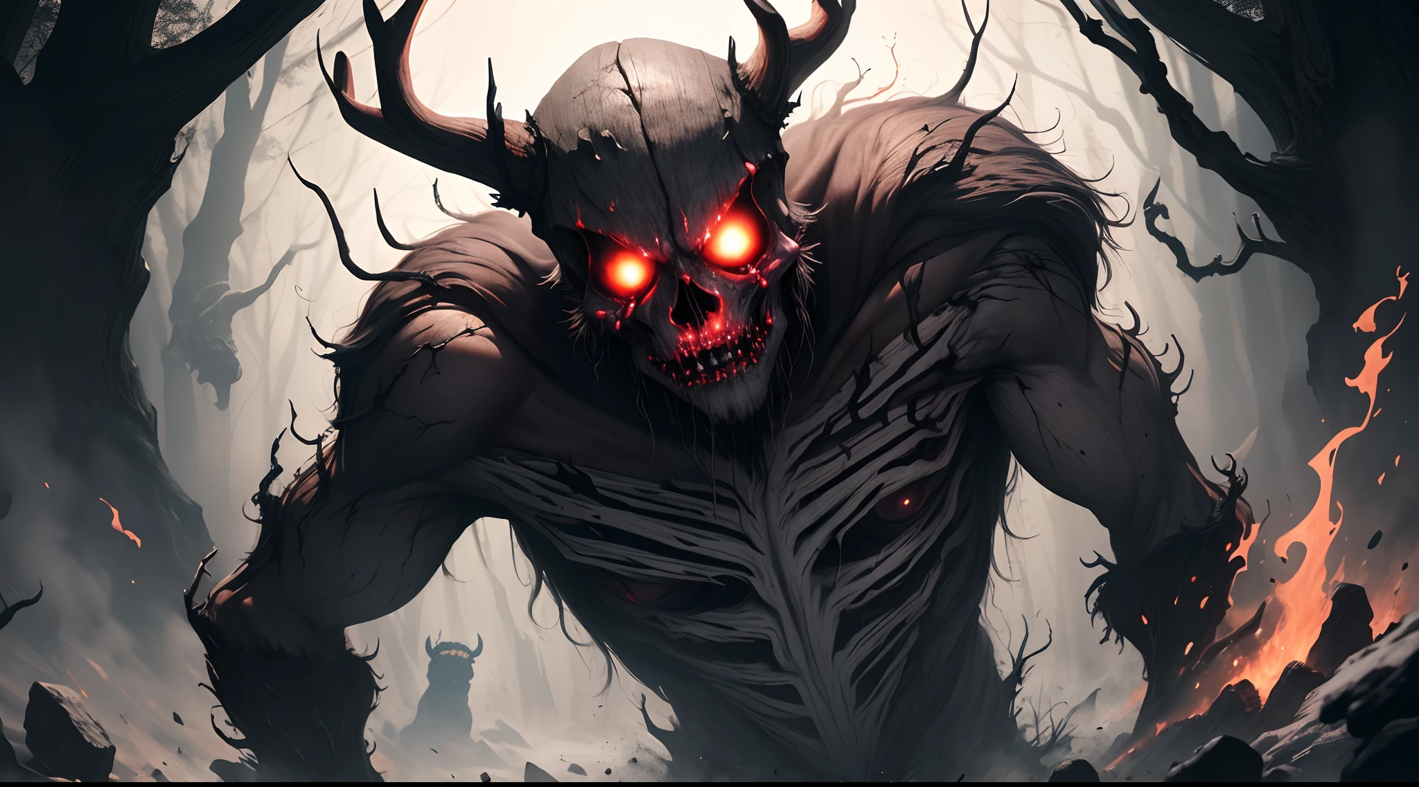 terrifying wendigo black and white blood
