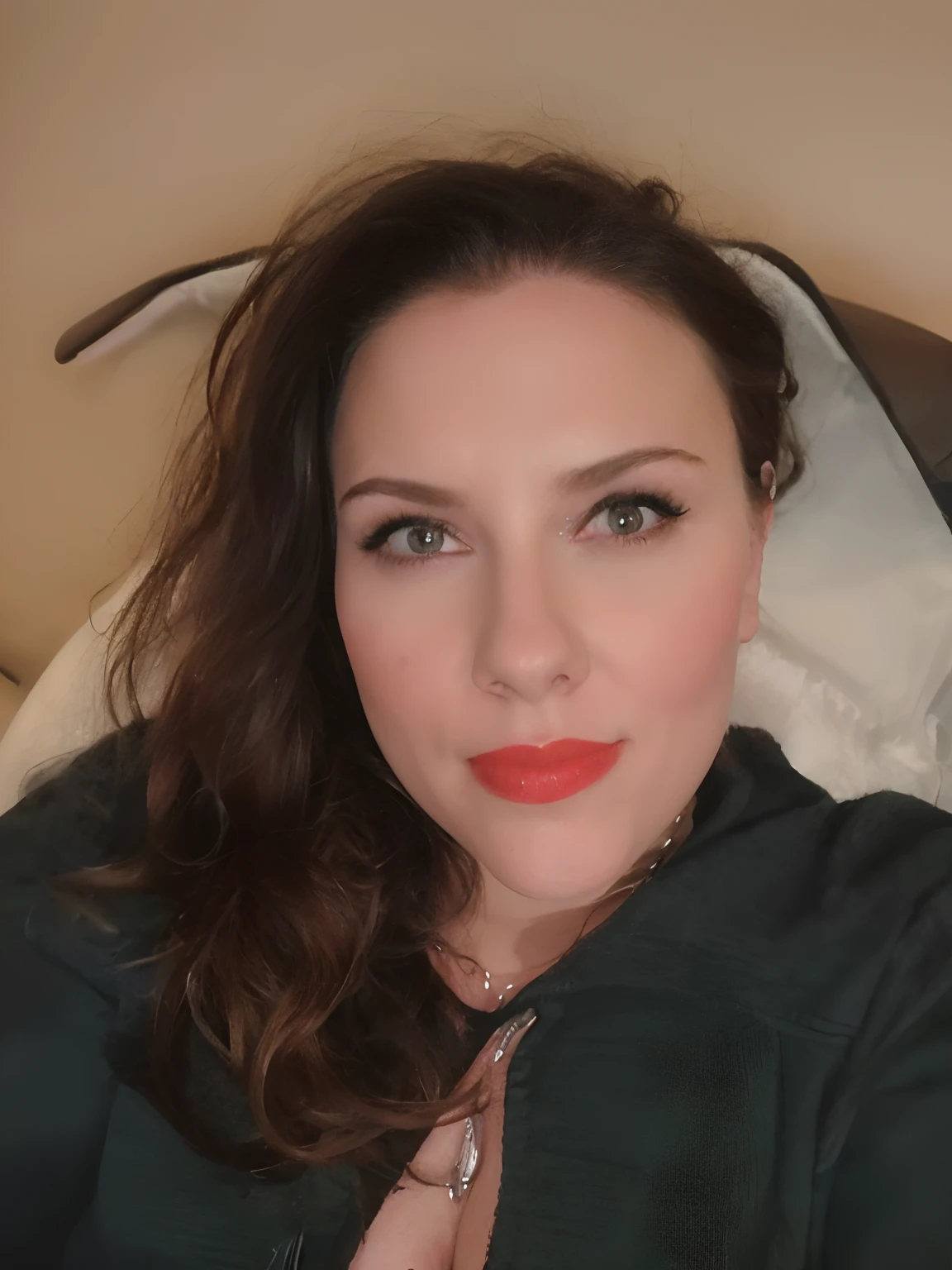 there is a woman laying on a bed with a cat on her lap, profile image, profile shot, headshot photo, full head shot, glamour shot, halfbody headshot, looking away from camera, 3 0 years old woman, front portrait, 30 years old woman, closeup headshot, 1 / 2 headshot, looking to the side off camera, headshot profile picture