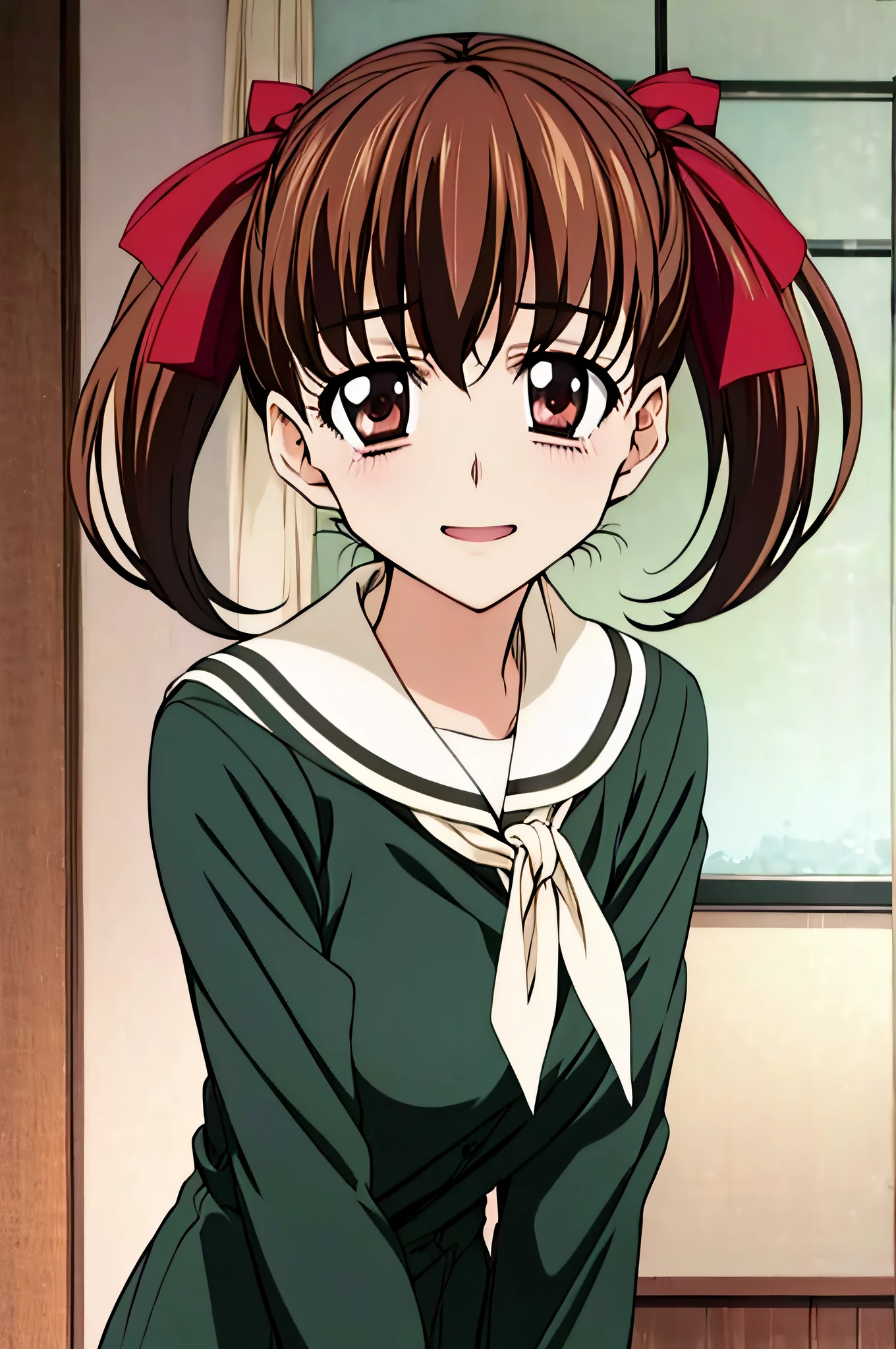 lillian_girls'_academy_uniform, fukuzawa_yumi, red_ribbon, long_sleeve, brown_hair, twintails