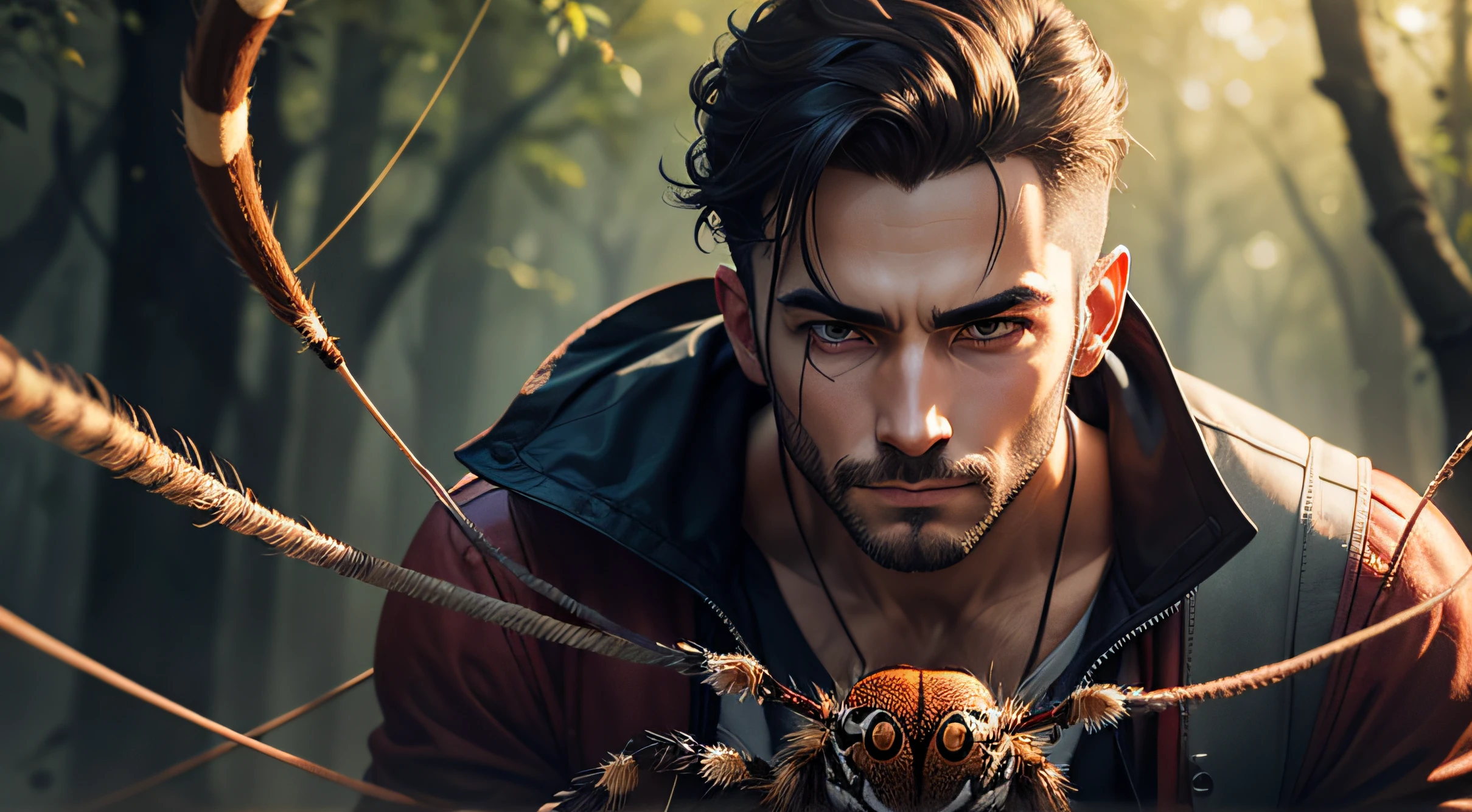male looking at a spider