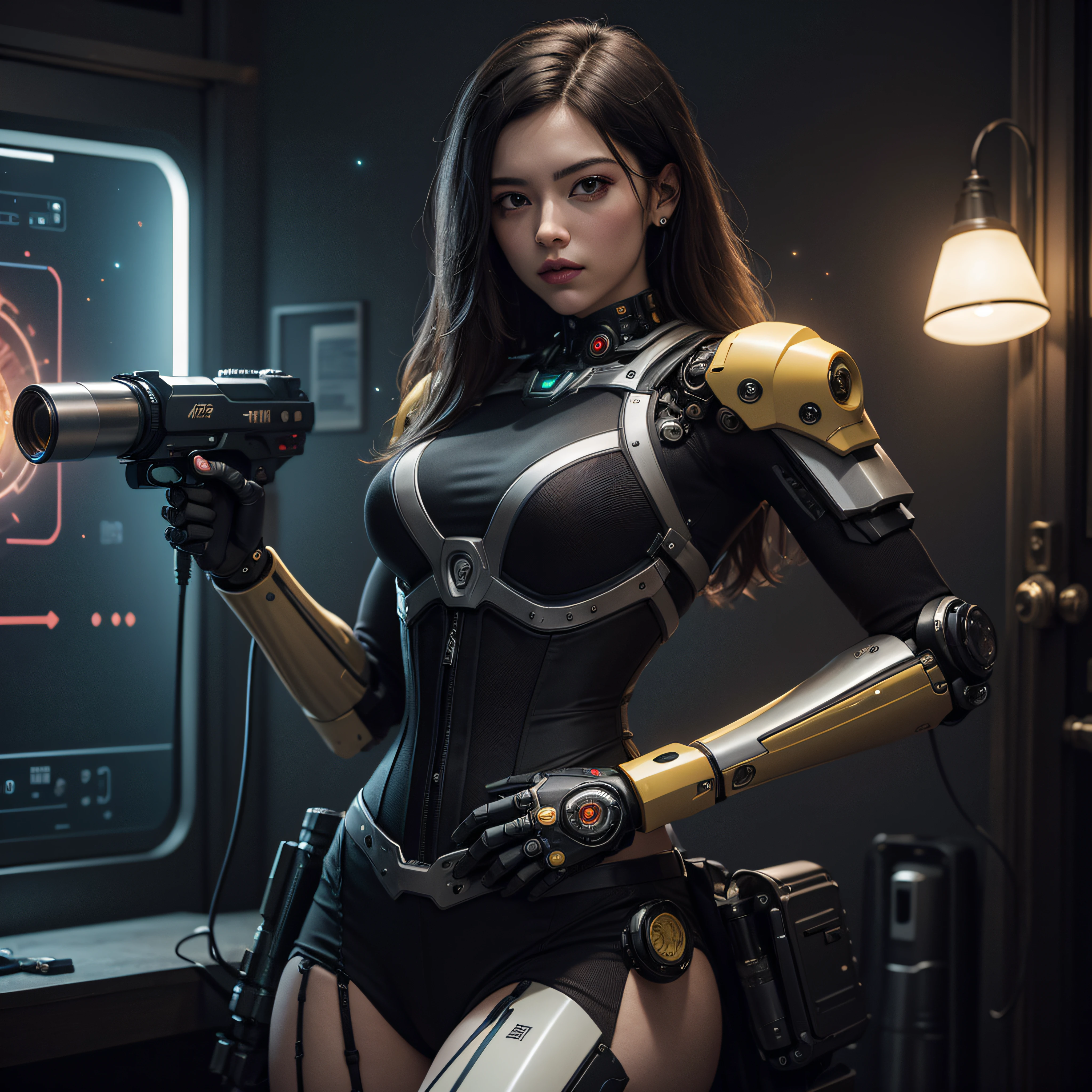 (best quality,4k,8k,highres,masterpiece:1.2),ultra-detailed,(realistic,photorealistic,photo-realistic:1.37),beautiful girl with cell phone in hand,cyberpunk,vivid colors,futuristic lighting